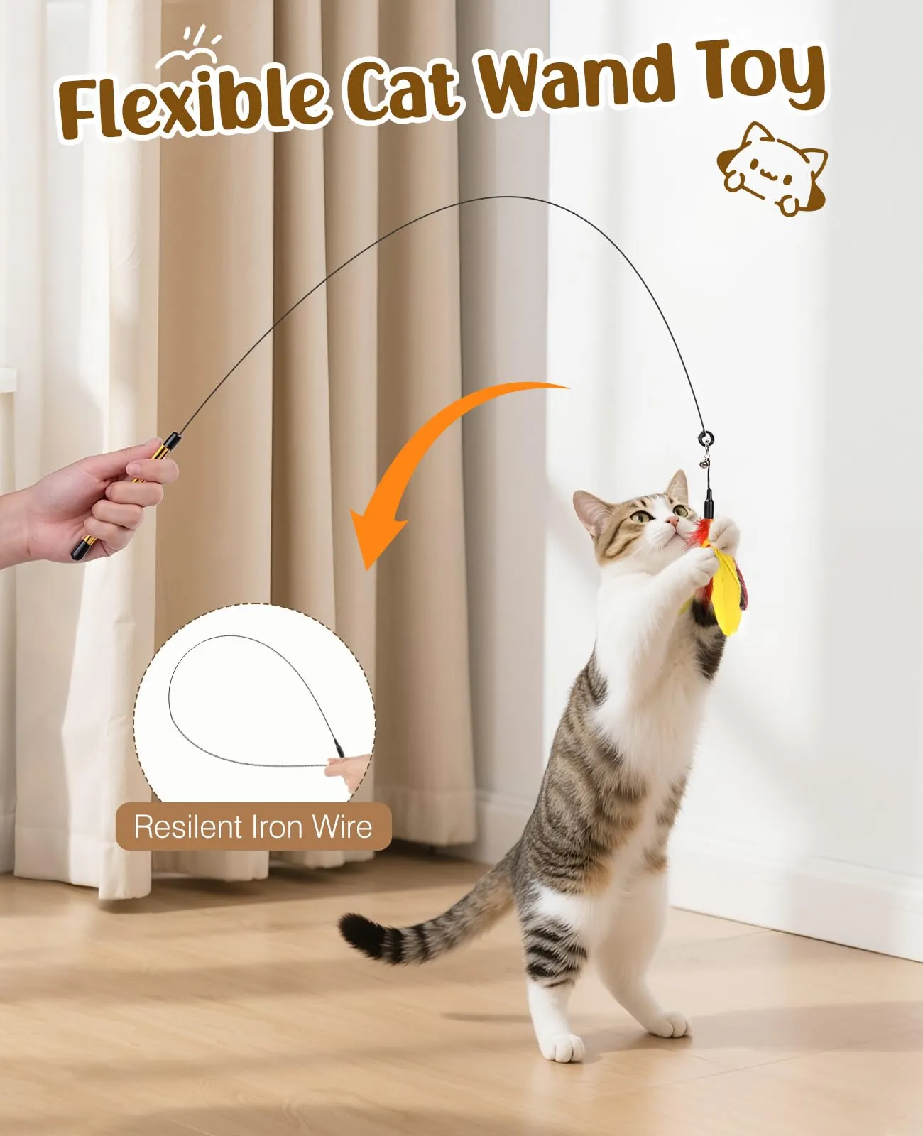 Pawaboo Bacchetta gioco con piume per gatti, confezione da 2 - immagine 2