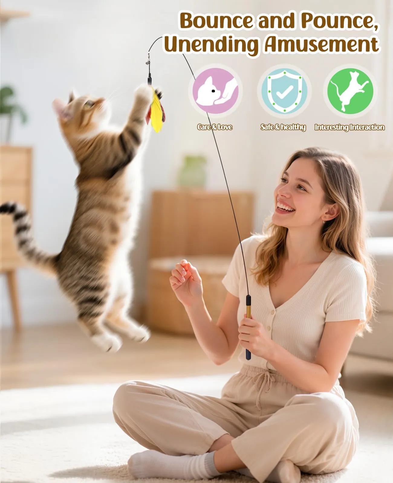 Pawaboo Bacchetta gioco con piume per gatti, confezione da 2 - immagine 5