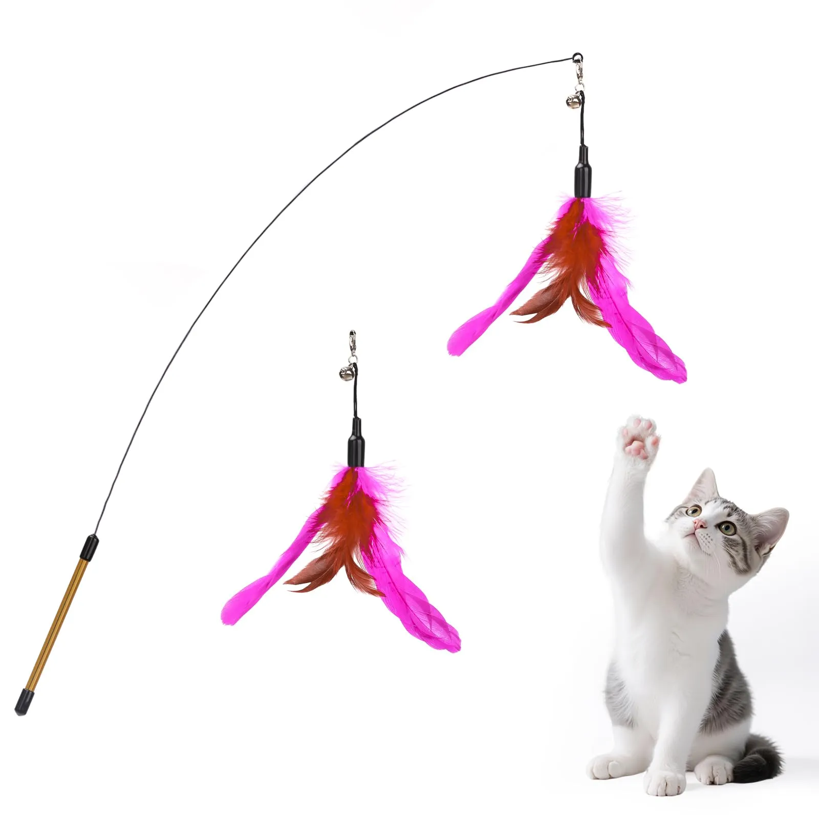 Pawaboo Bacchetta gioco con piume per gatti, confezione da 2 - immagine 1