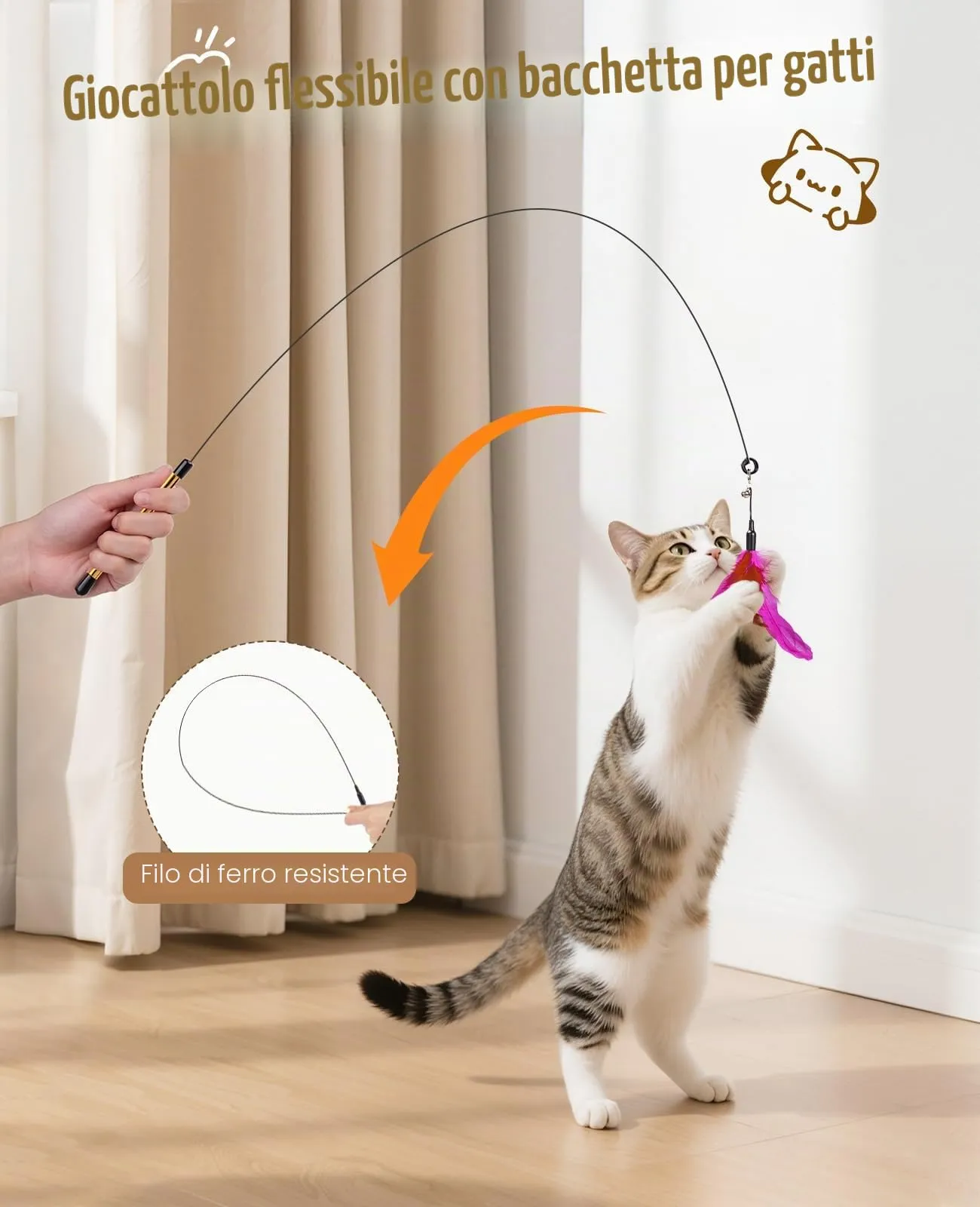 Pawaboo Bacchetta gioco con piume per gatti, confezione da 2 - immagine 2