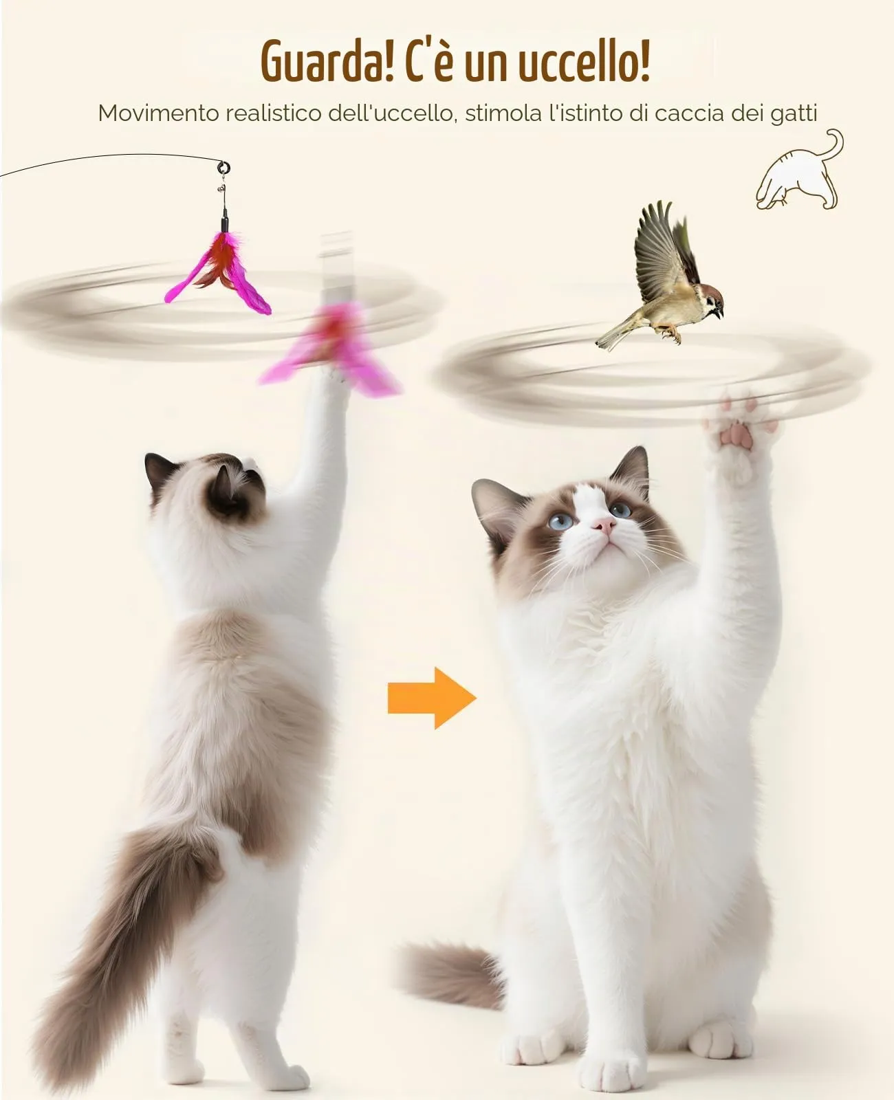 Pawaboo Bacchetta gioco con piume per gatti, confezione da 2 - immagine 4