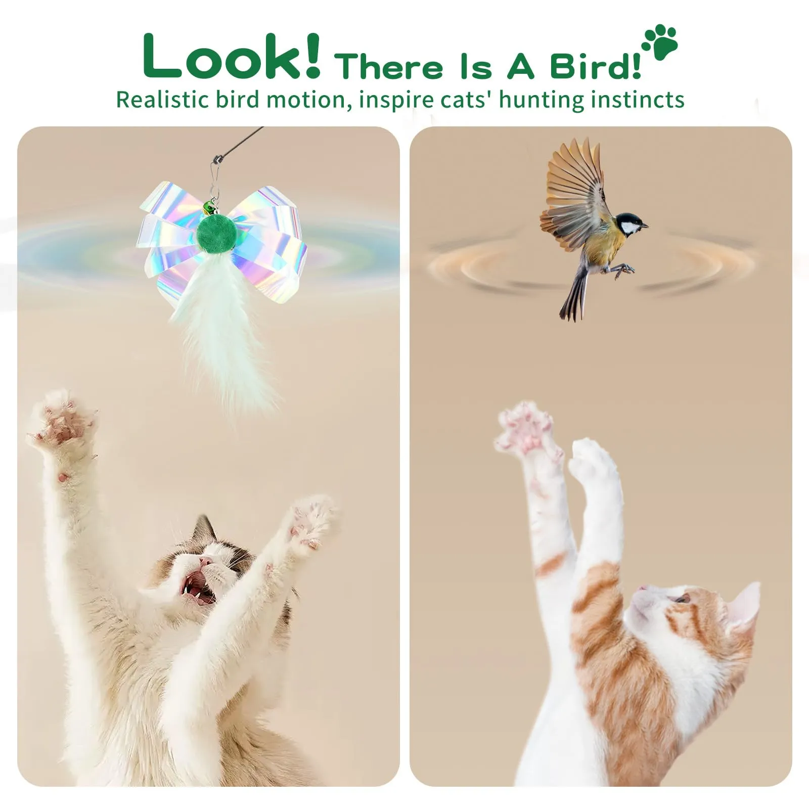 Pawaboo Bacchetta gioco con piume per gatti, 88 cm, Farfalla Verde, confezione da 2 - immagine 4