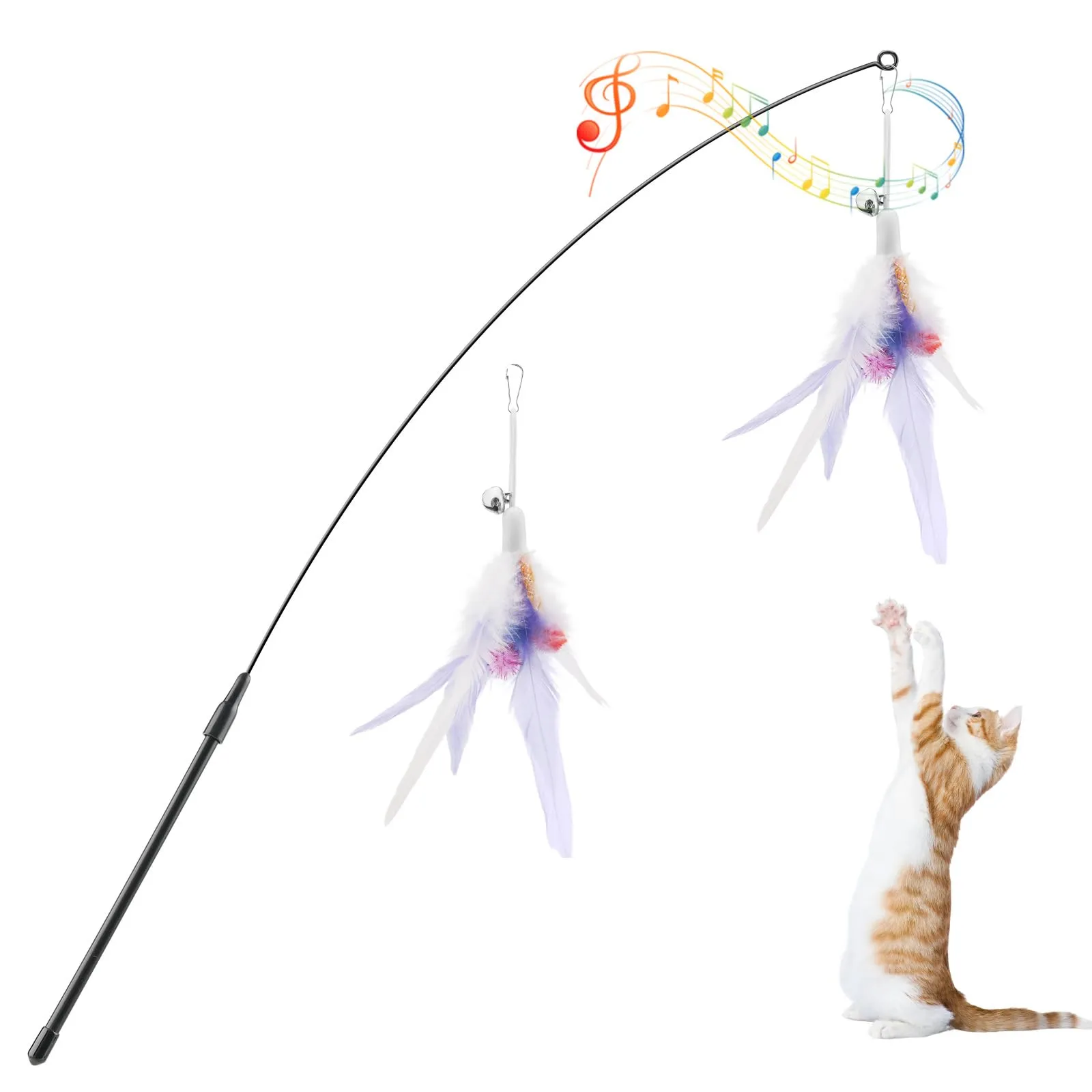 Pawaboo Bacchetta Gioco con Piume per Gatti, 88 cm, Viola, Confezione da 2 - immagine 1