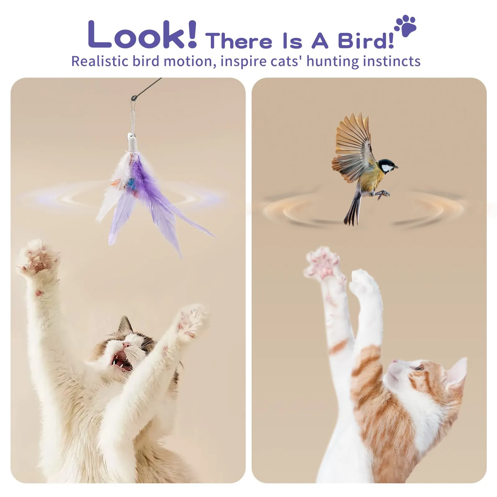 Pawaboo Bacchetta Gioco con Piume per Gatti, 88 cm, Viola, Confezione da 2 - immagine 4