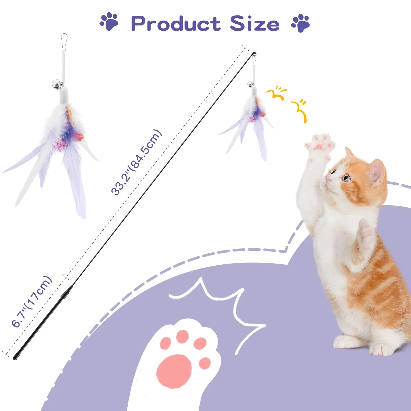 Pawaboo Bacchetta Gioco con Piume per Gatti, 88 cm, Viola, Confezione da 2 - immagine 7