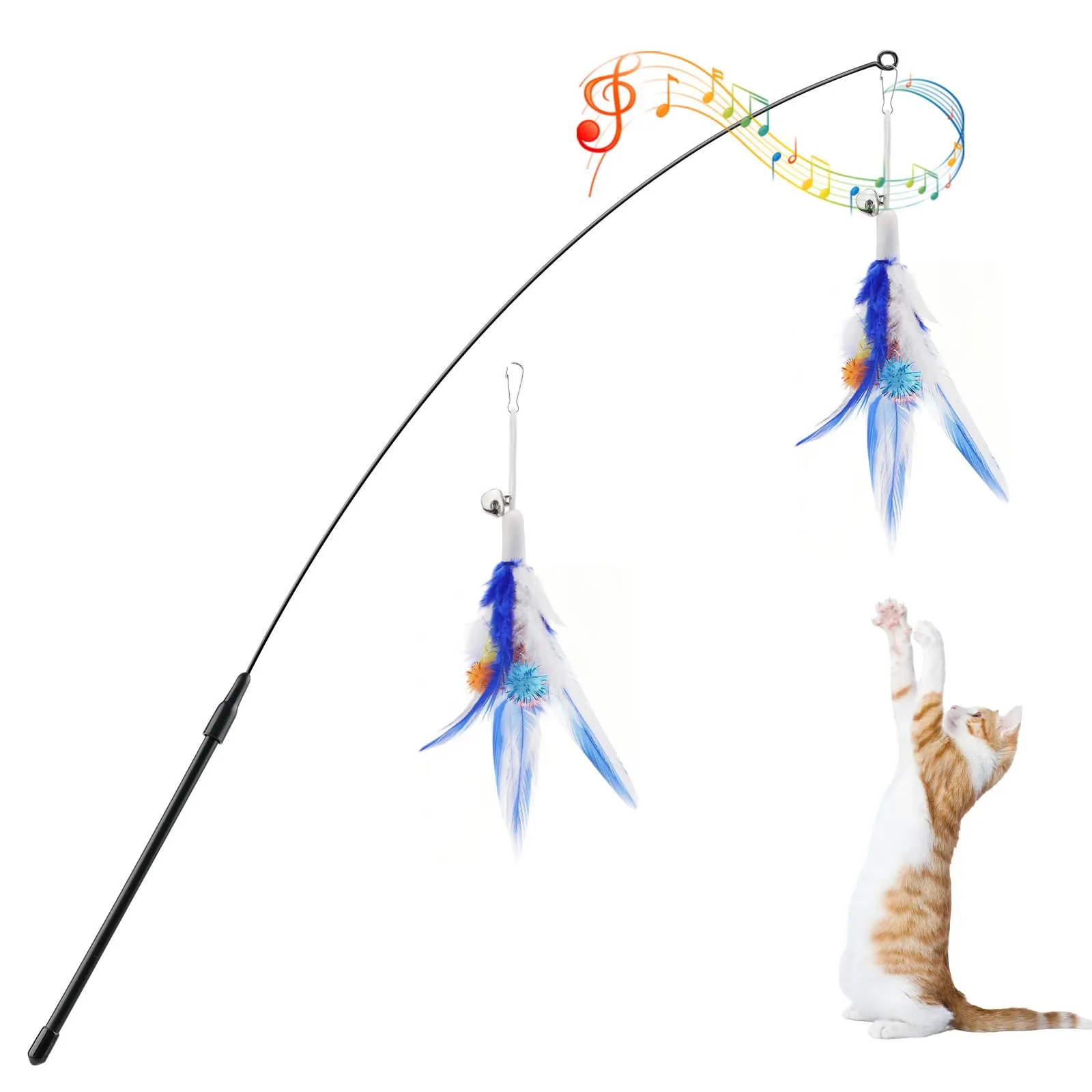 Pawaboo Bacchetta Gioco con Piume per Gatti, 88 cm, Blu, Confezione da 2 - immagine 1