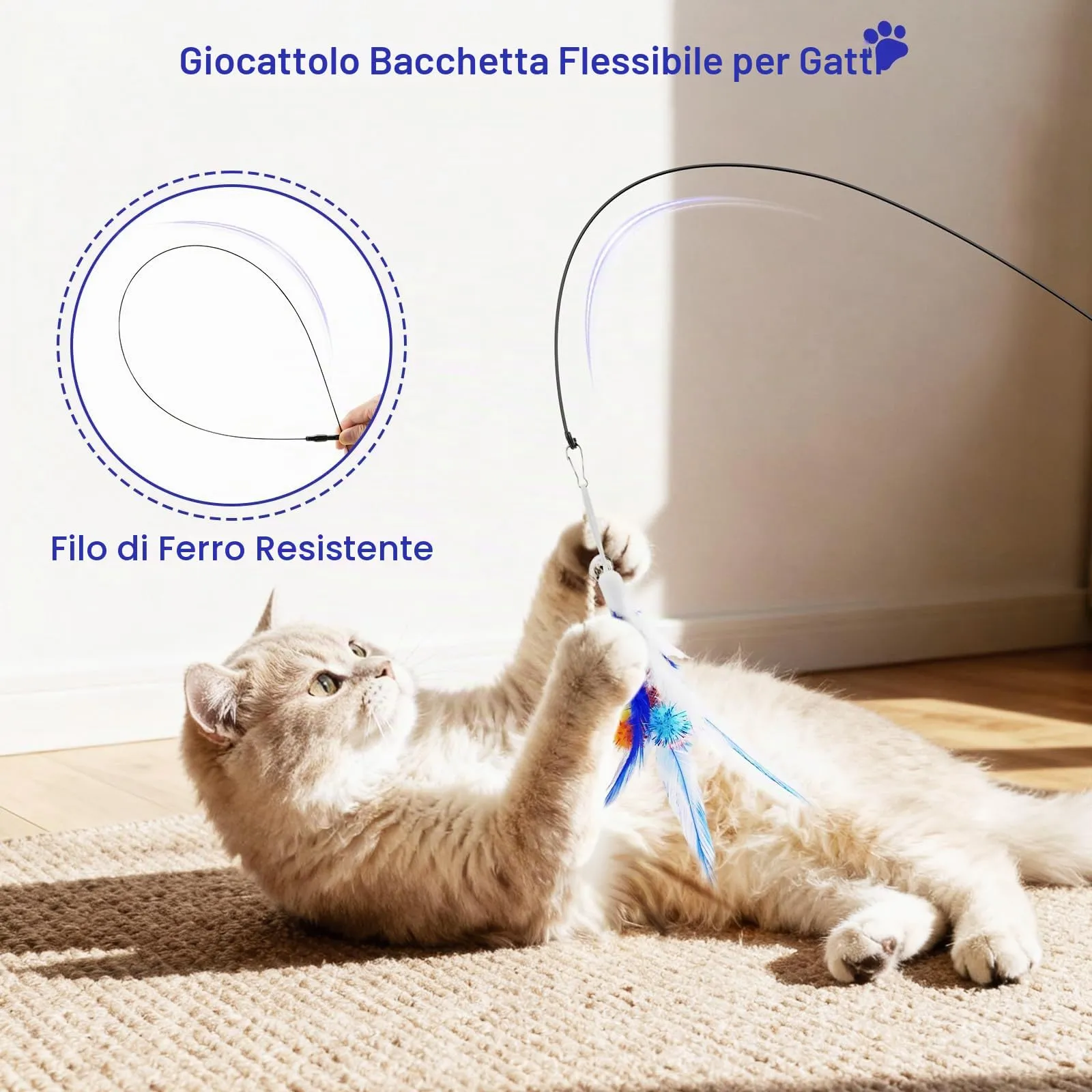 Pawaboo Bacchetta Gioco con Piume per Gatti, 88 cm, Blu, Confezione da 2 - immagine 2