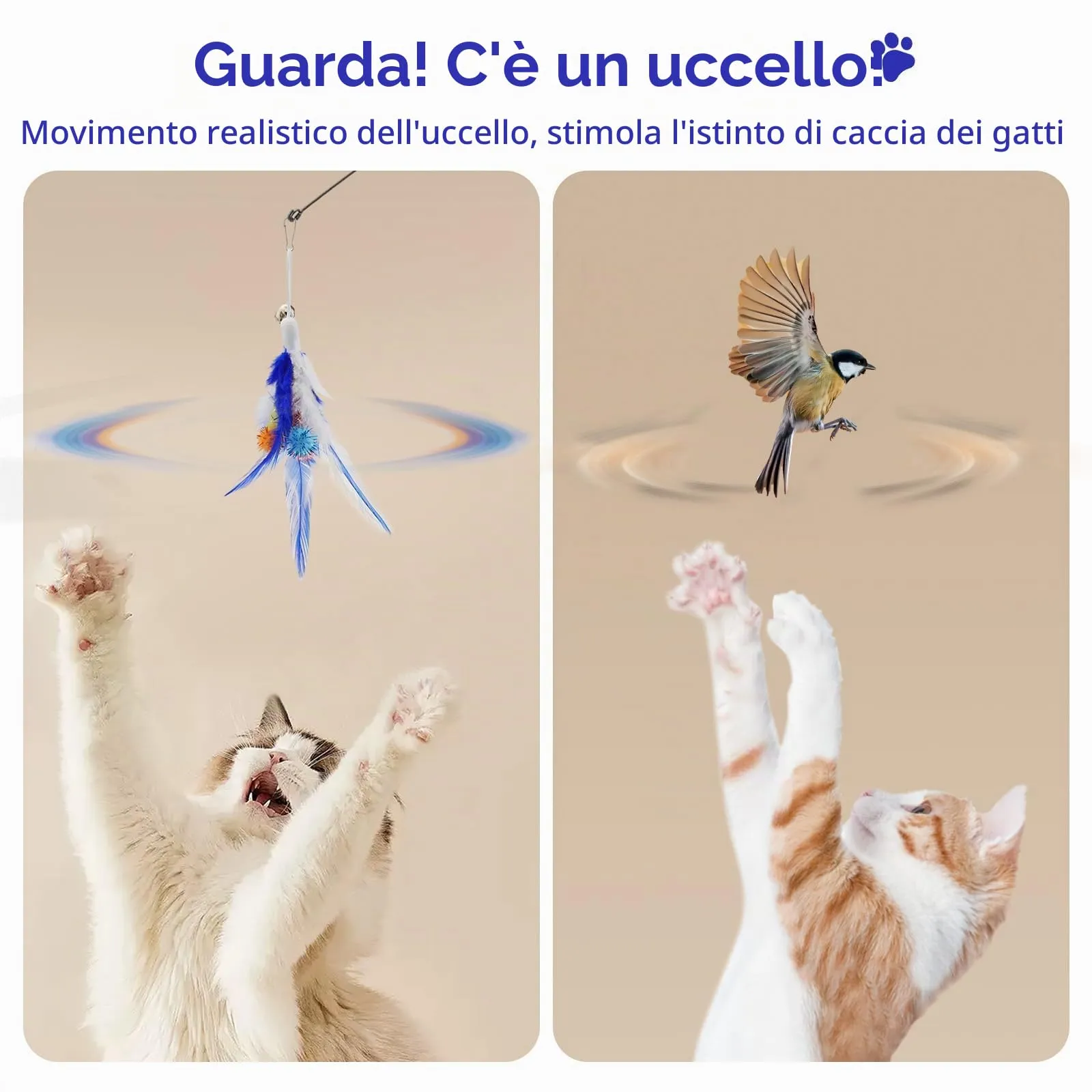Pawaboo Bacchetta Gioco con Piume per Gatti, 88 cm, Blu, Confezione da 2 - immagine 4