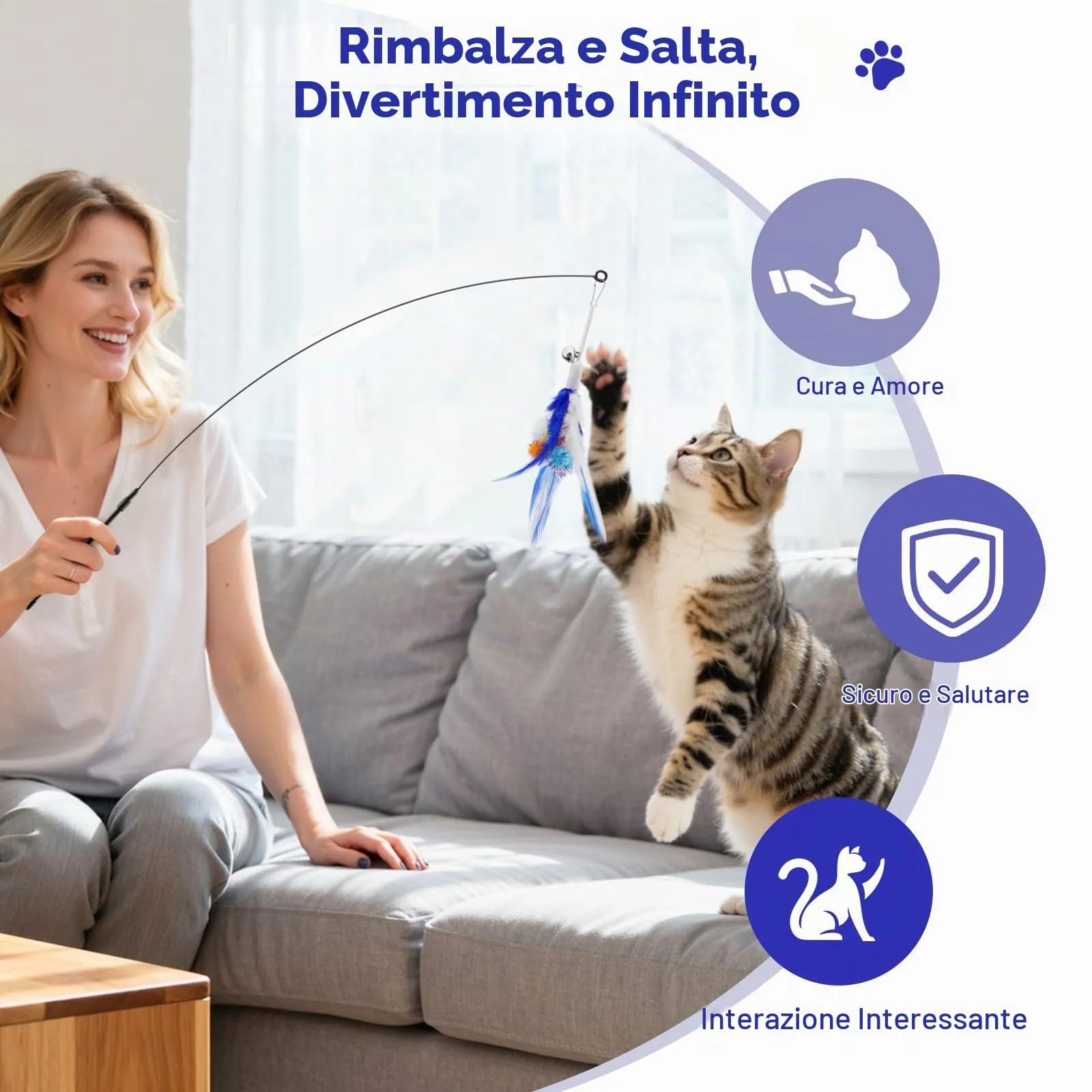 Pawaboo Bacchetta Gioco con Piume per Gatti, 88 cm, Blu, Confezione da 2 - immagine 5