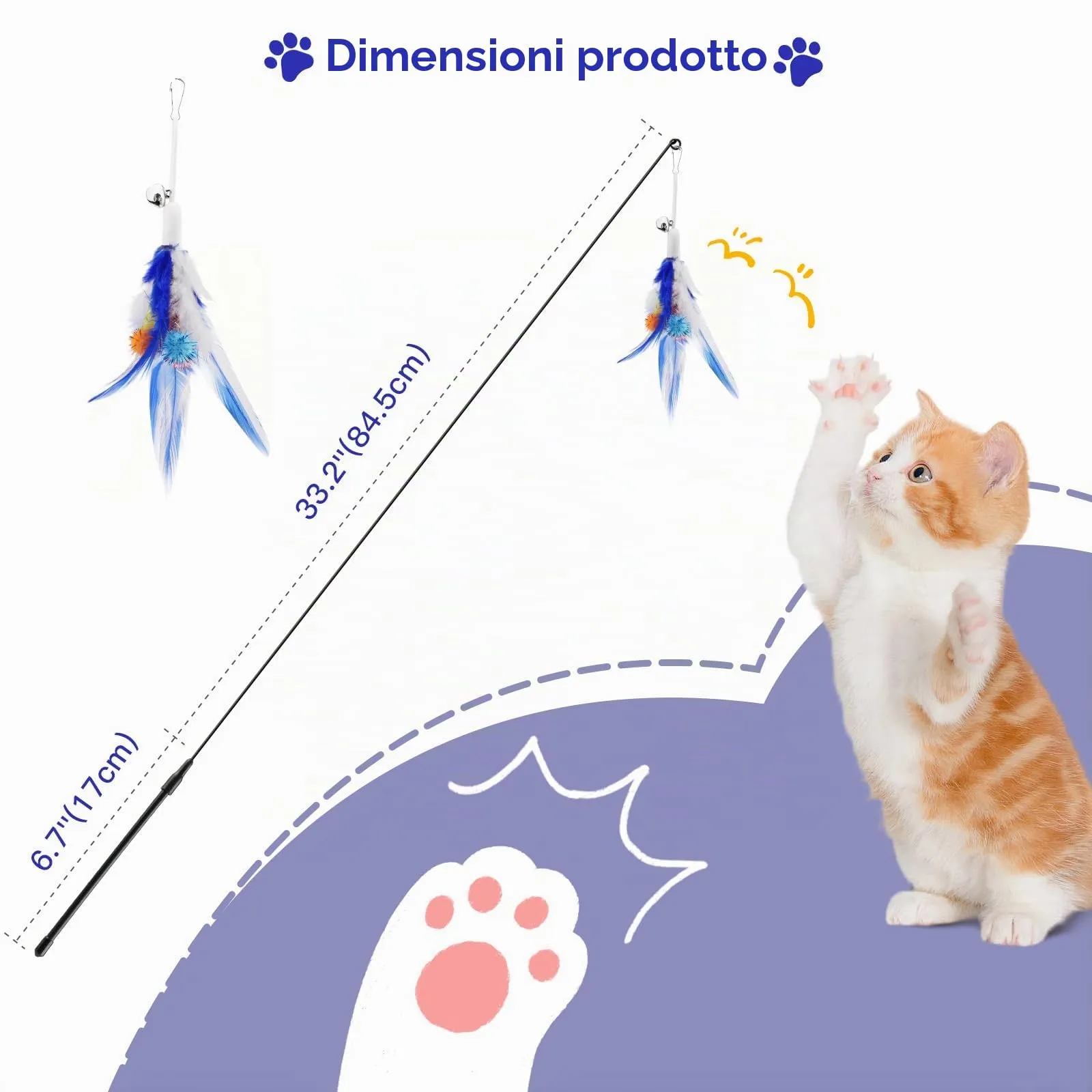 Pawaboo Bacchetta Gioco con Piume per Gatti, 88 cm, Blu, Confezione da 2 - immagine 7