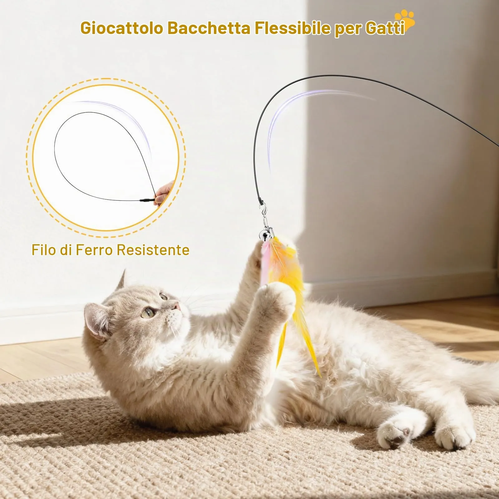 Pawaboo Bacchetta Gioco con Piume per Gatti, 88 cm, Confezione da 2 - immagine 2
