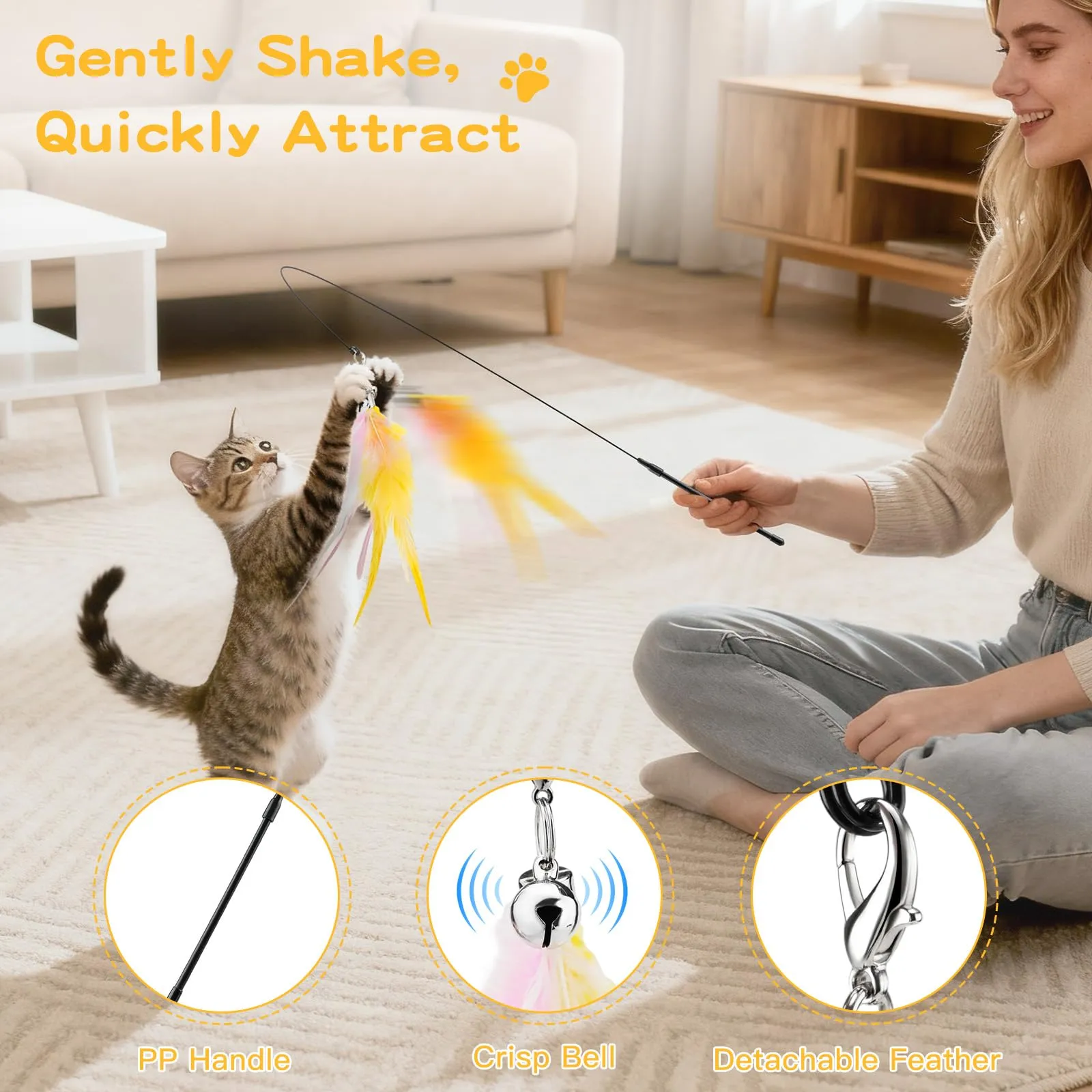 Pawaboo Bacchetta Gioco con Piume per Gatti, 88 cm, Confezione da 2 - immagine 3