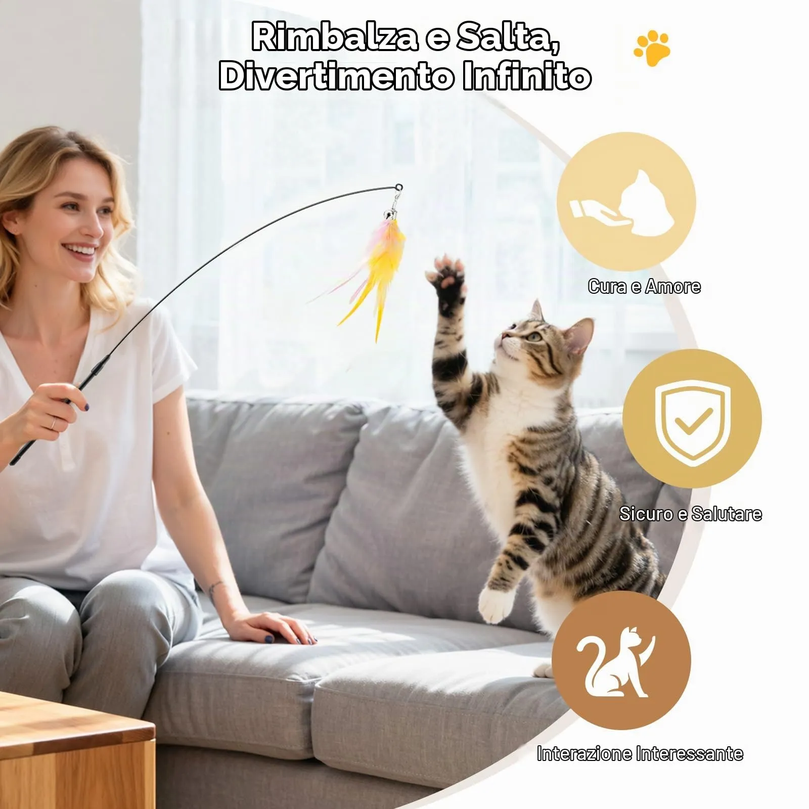 Pawaboo Bacchetta Gioco con Piume per Gatti, 88 cm, Confezione da 2 - immagine 5