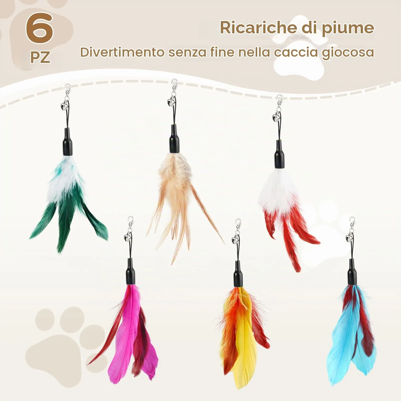 Pawaboo Giocattolo a bacchetta con 6 piume per gatti - immagine 2