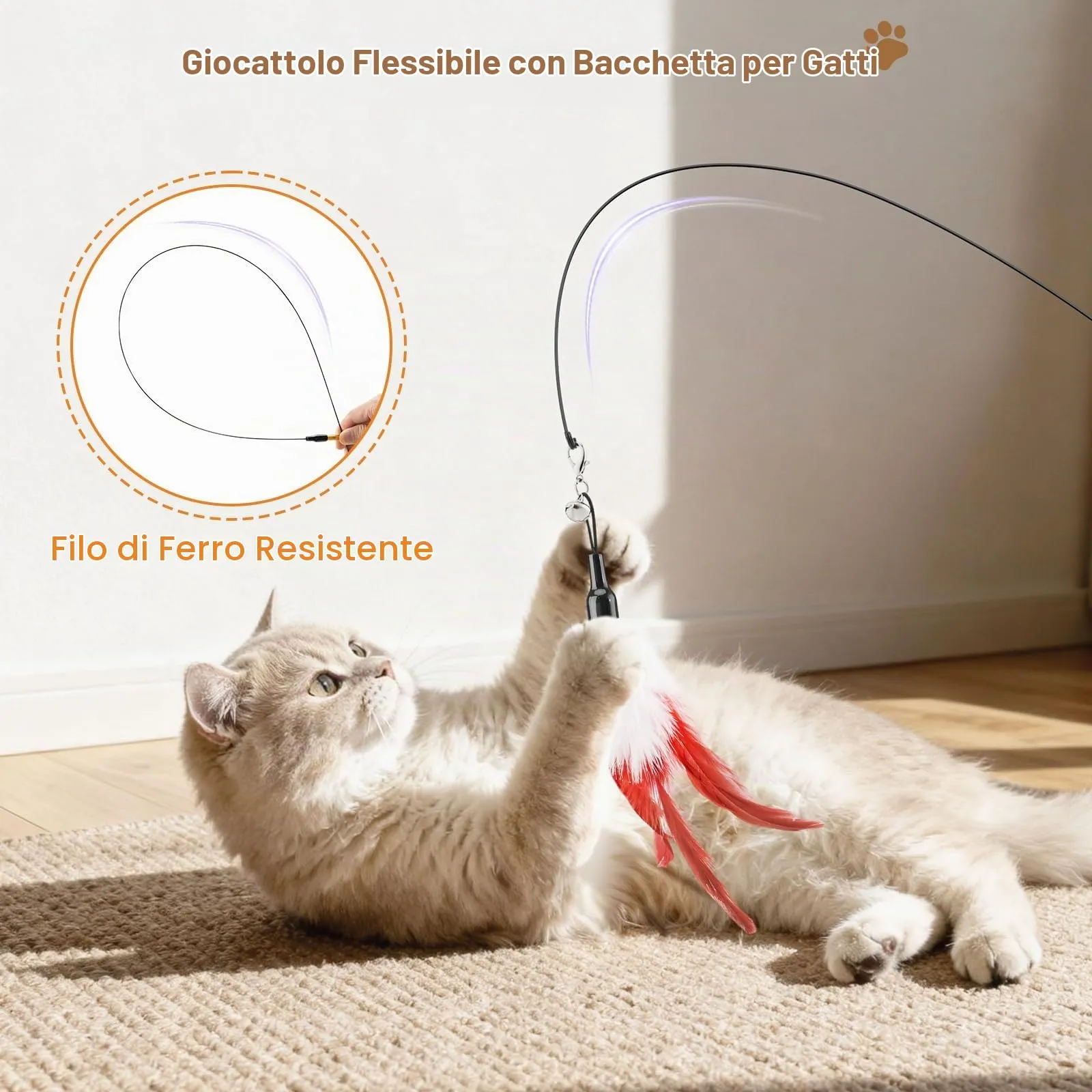 Pawaboo Giocattolo a bacchetta con 6 piume per gatti - immagine 3