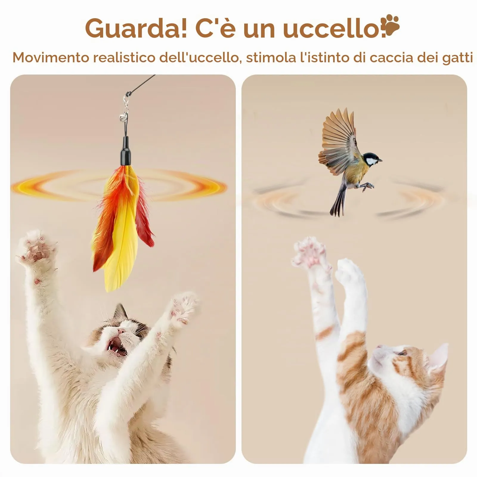 Pawaboo Giocattolo a bacchetta con 6 piume per gatti - immagine 5