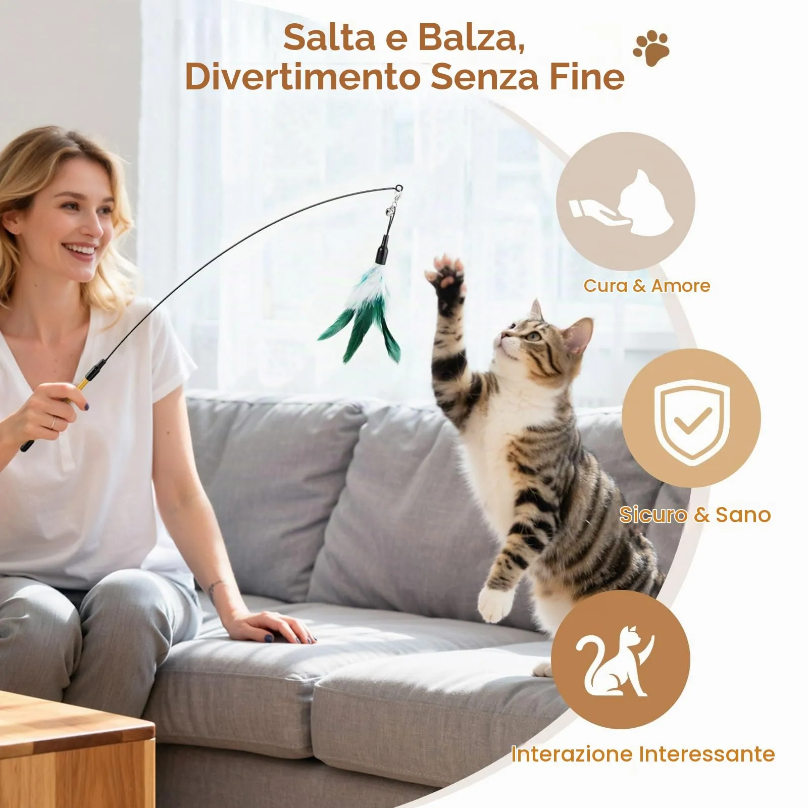 Pawaboo Giocattolo a bacchetta con 6 piume per gatti - immagine 6