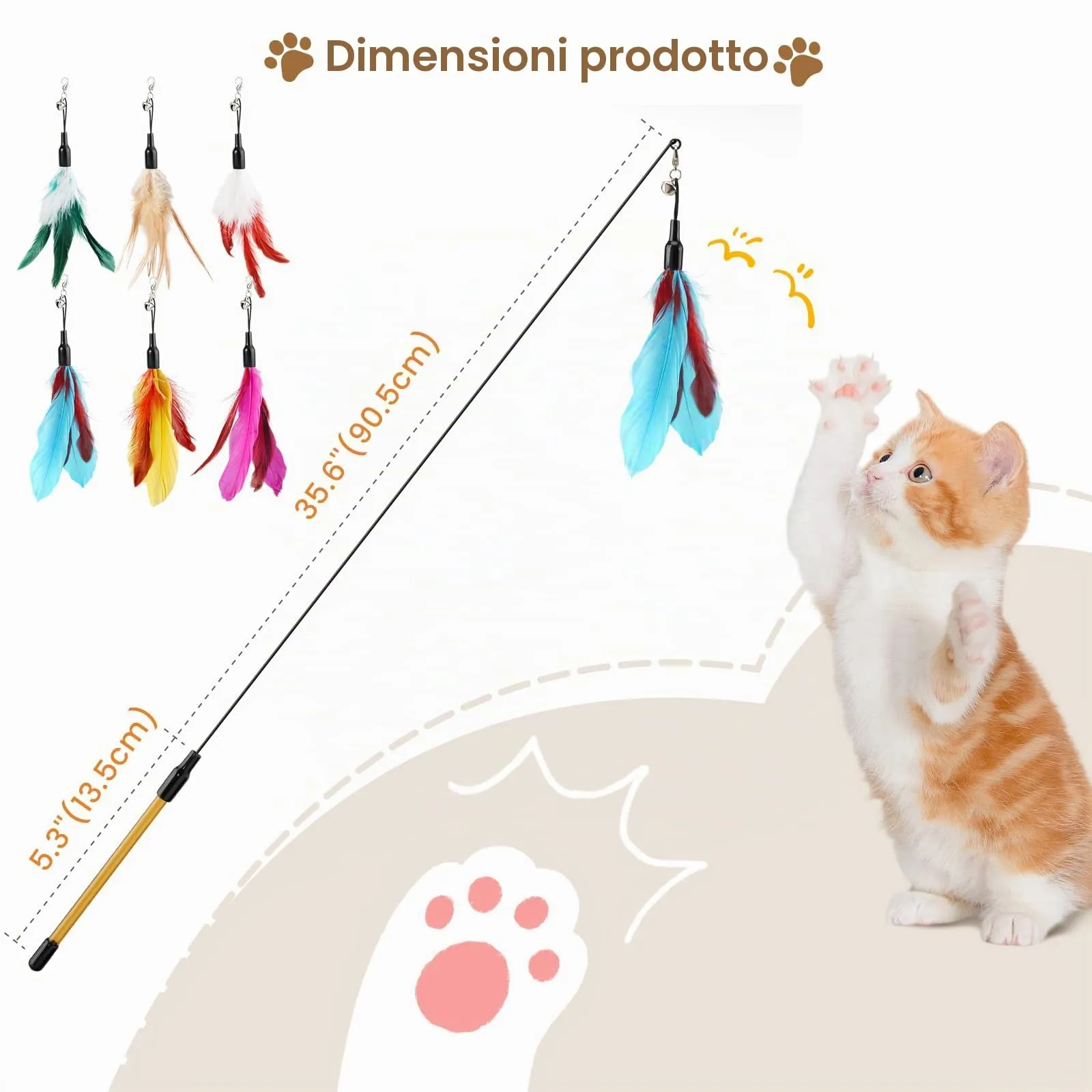 Pawaboo Giocattolo a bacchetta con 6 piume per gatti - immagine 8