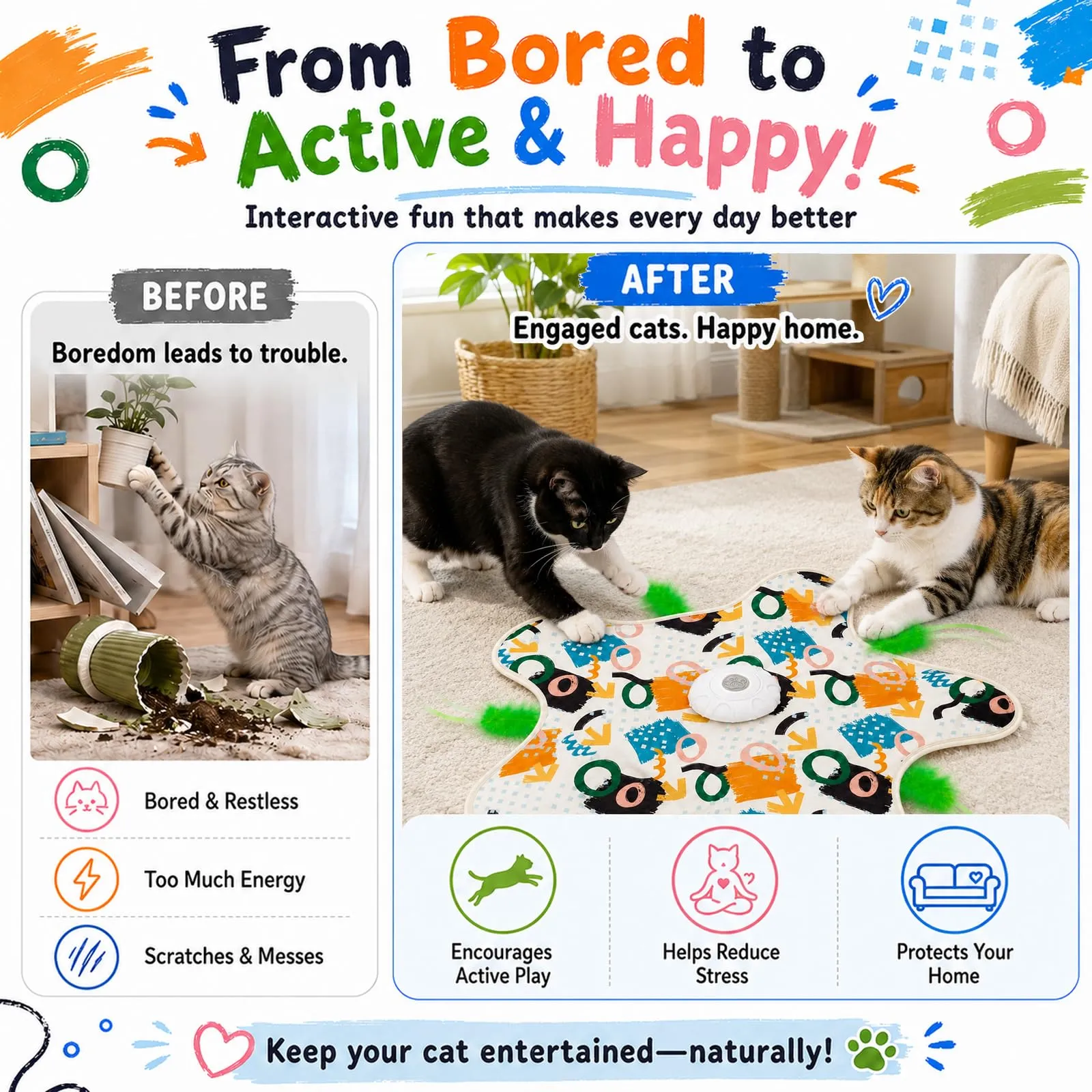 soodyoow Giocattolo Interattivo per Gatti, USB Ricaricabile, Graffiti - immagine 5
