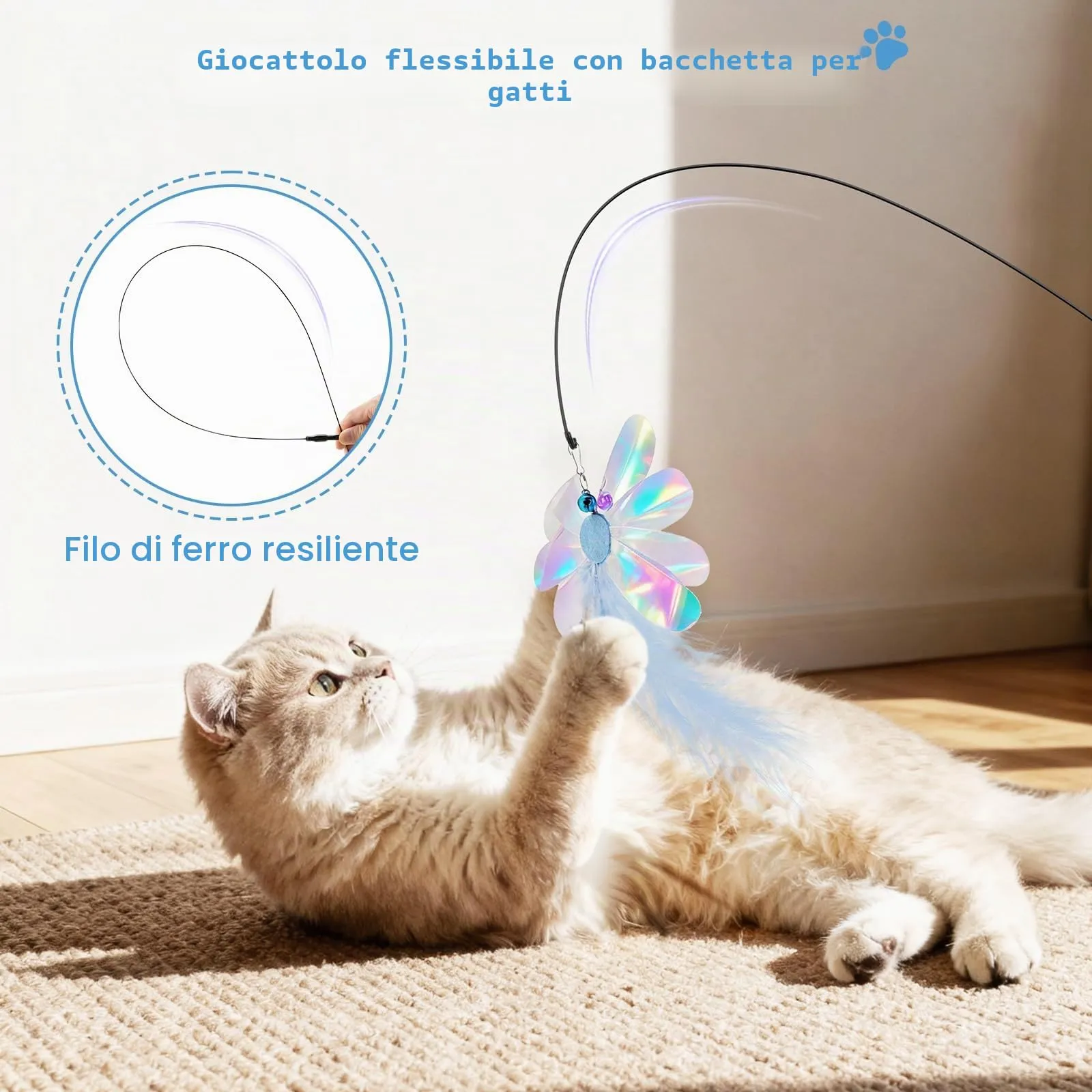 Pawaboo Bacchetta gioco con piume per gatti, confezione da 2 - immagine 2