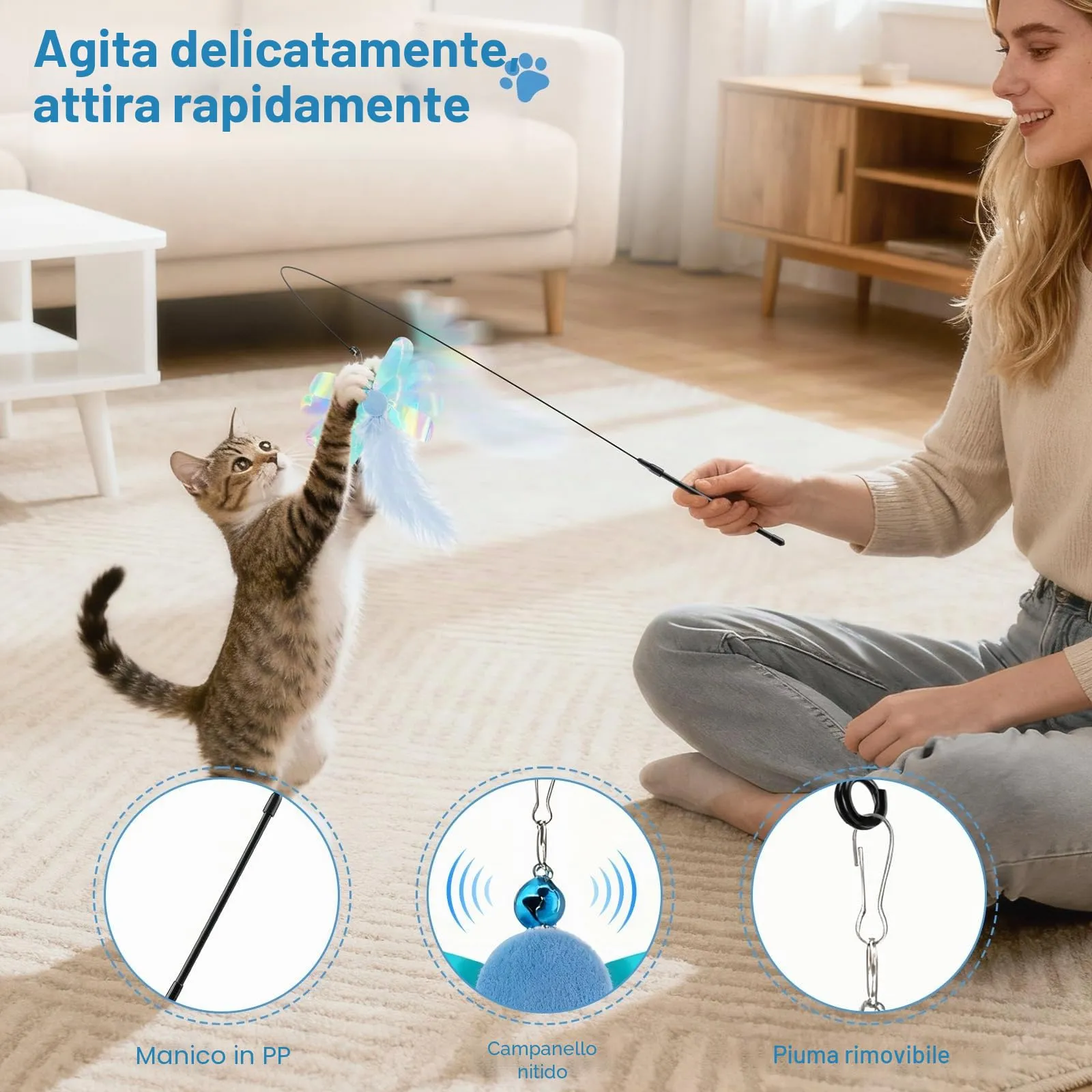 Pawaboo Bacchetta gioco con piume per gatti, confezione da 2 - immagine 3
