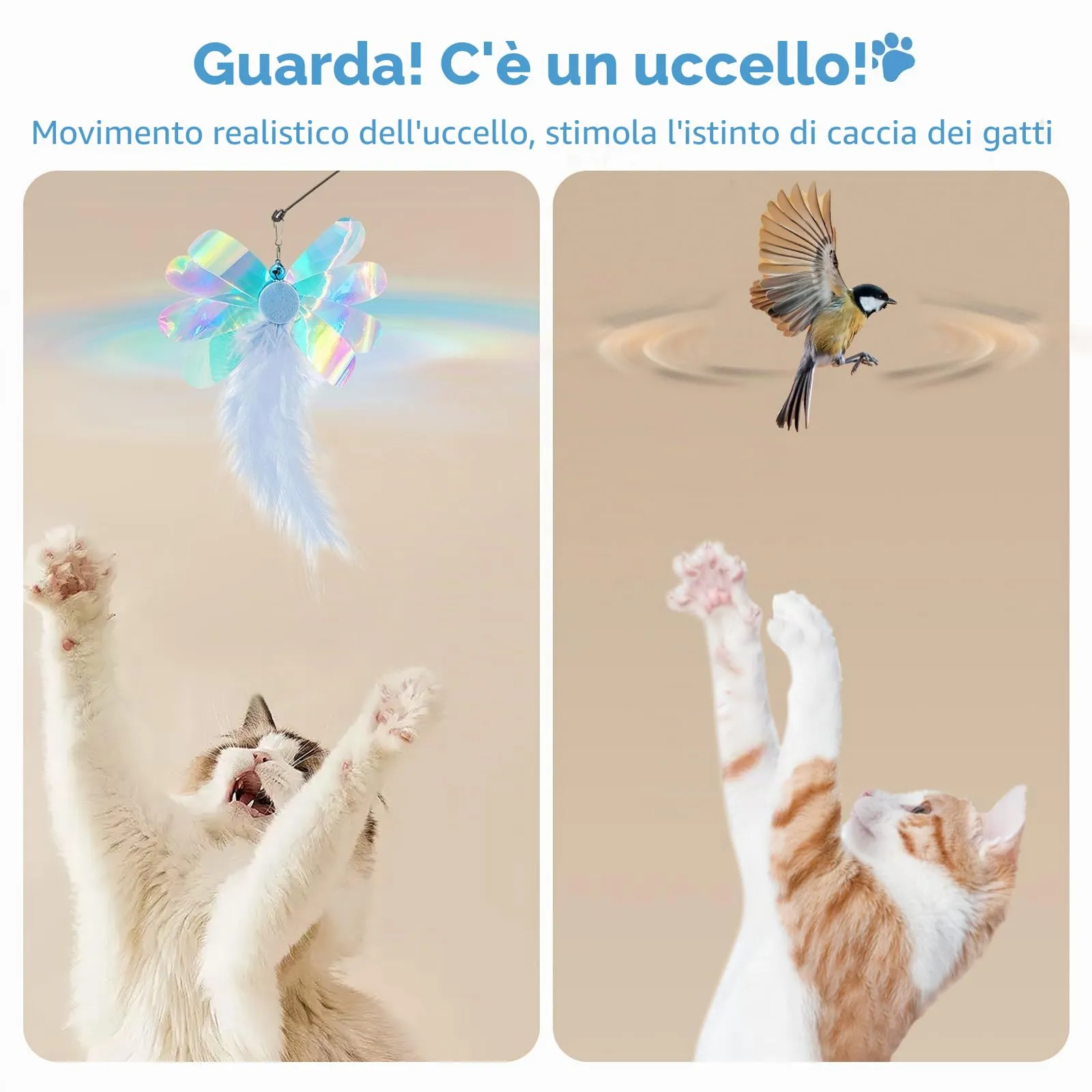Pawaboo Bacchetta gioco con piume per gatti, confezione da 2 - immagine 4