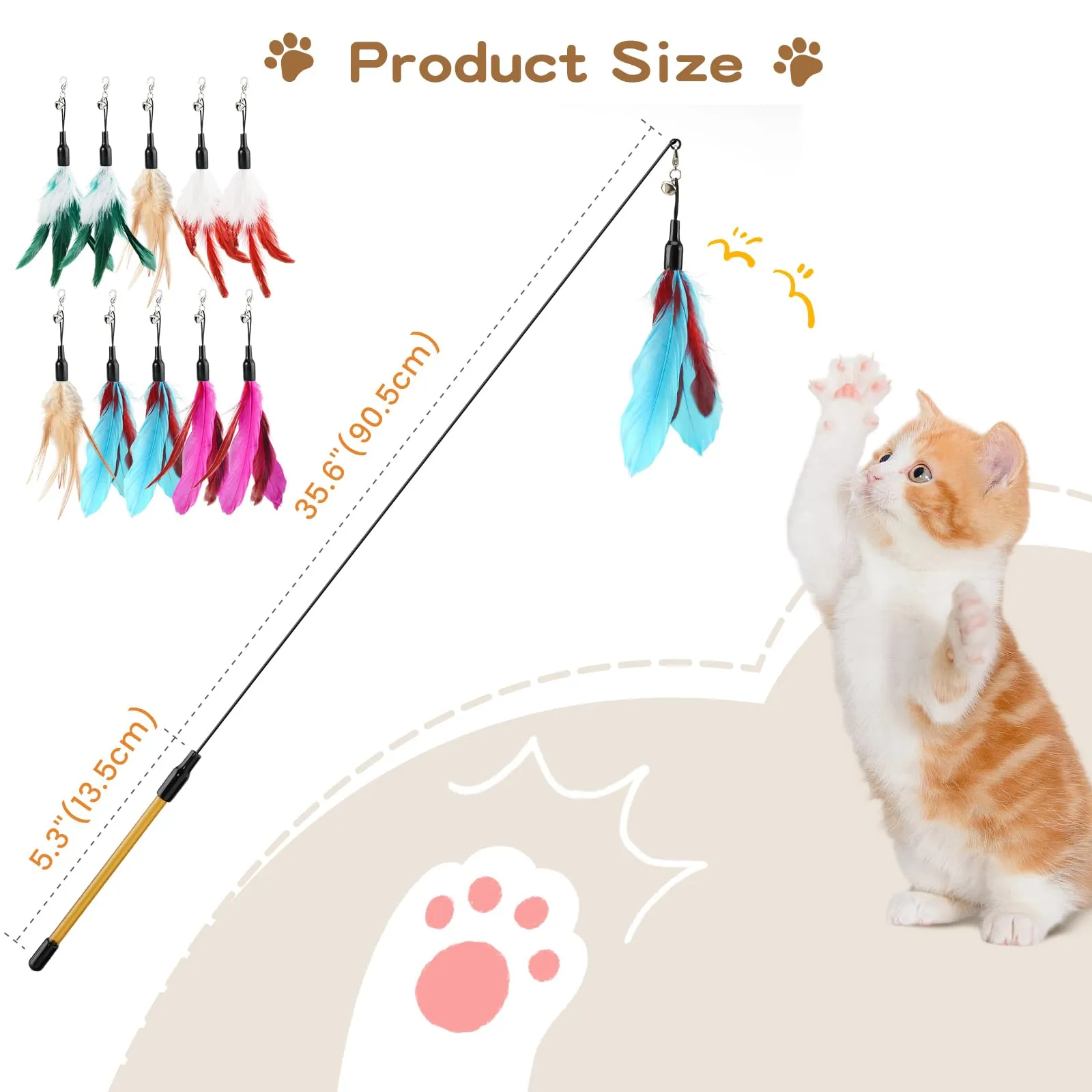 Pawaboo Giocattolo a bacchetta con piume per gatti, 10 piume + 1 bacchetta - immagine 8