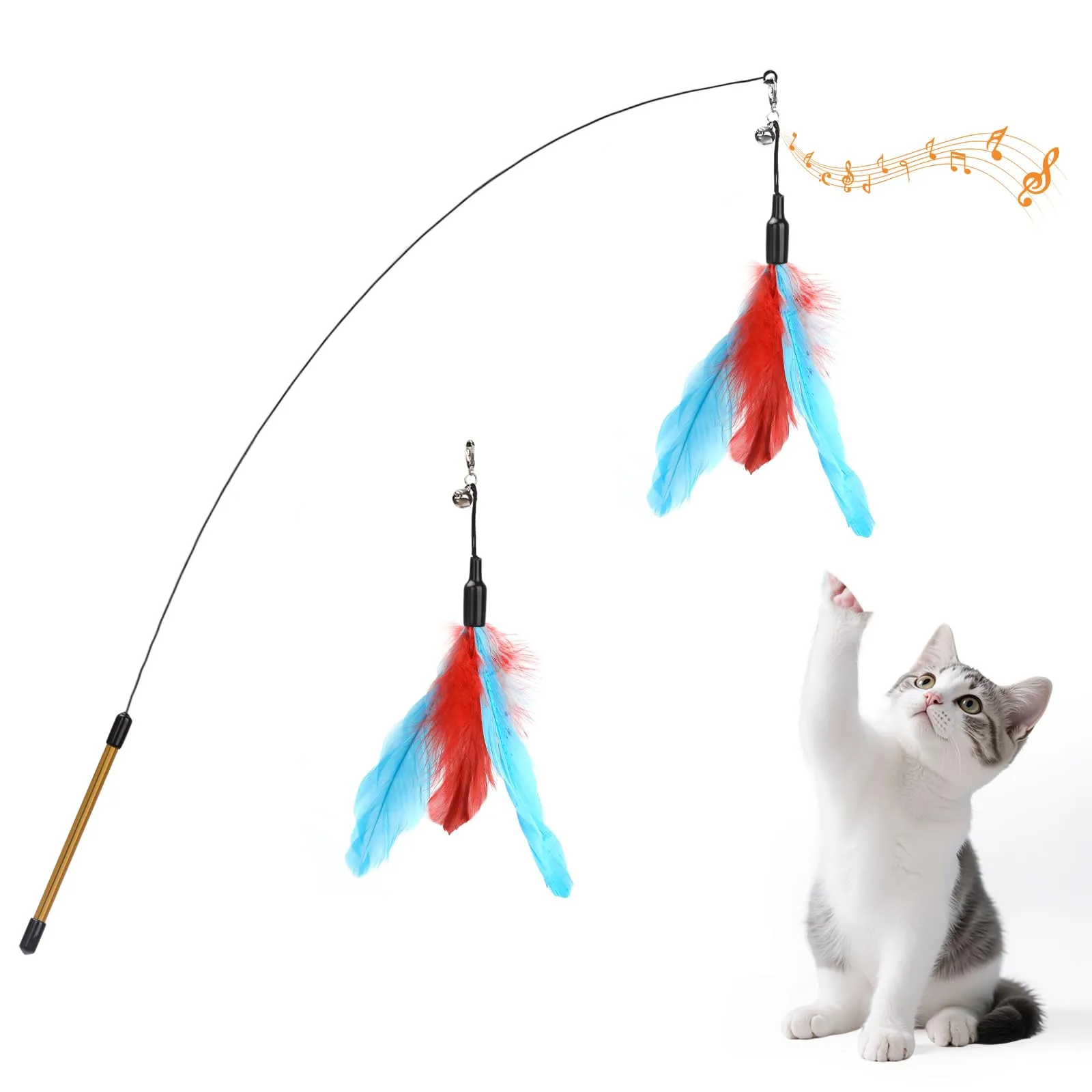 Pawaboo Bacchetta gioco con piume per gatti, 2 pezzi, 88 cm - immagine 1