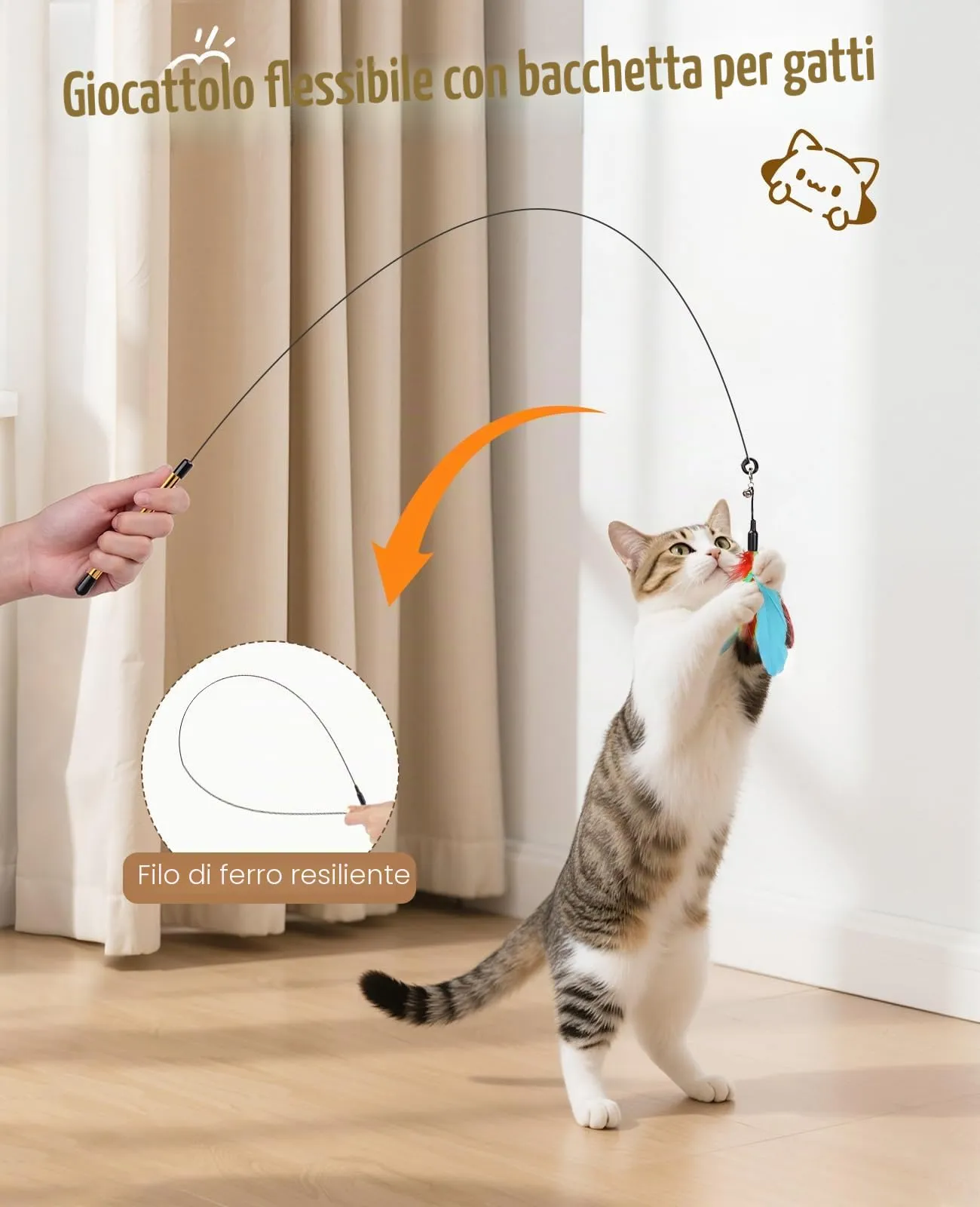 Pawaboo Bacchetta gioco con piume per gatti, 2 pezzi, 88 cm - immagine 2