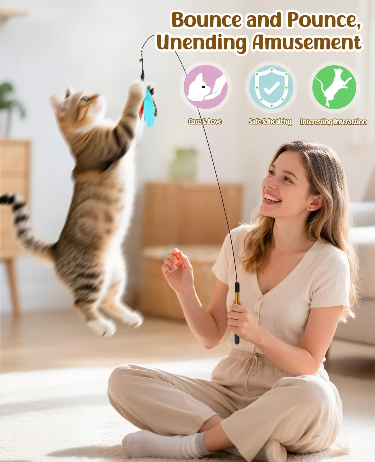 Pawaboo Bacchetta gioco con piume per gatti, 2 pezzi, 88 cm - immagine 5