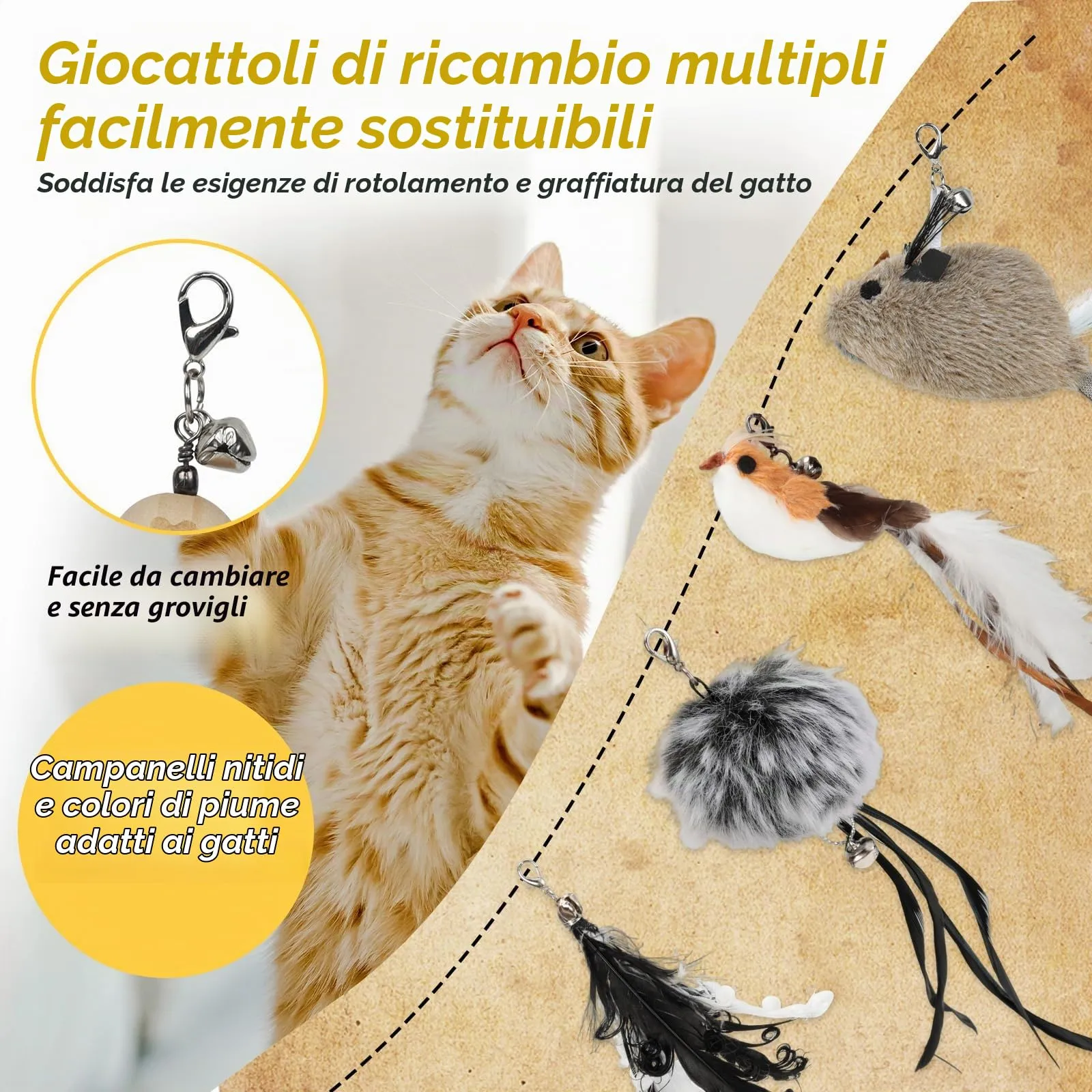 Romon Giochi per Gatti, Set 7 Pezzi Nero, Gioco Interattivo con Ventosa, Aste di Bambù e Accessori Piumati - immagine 3