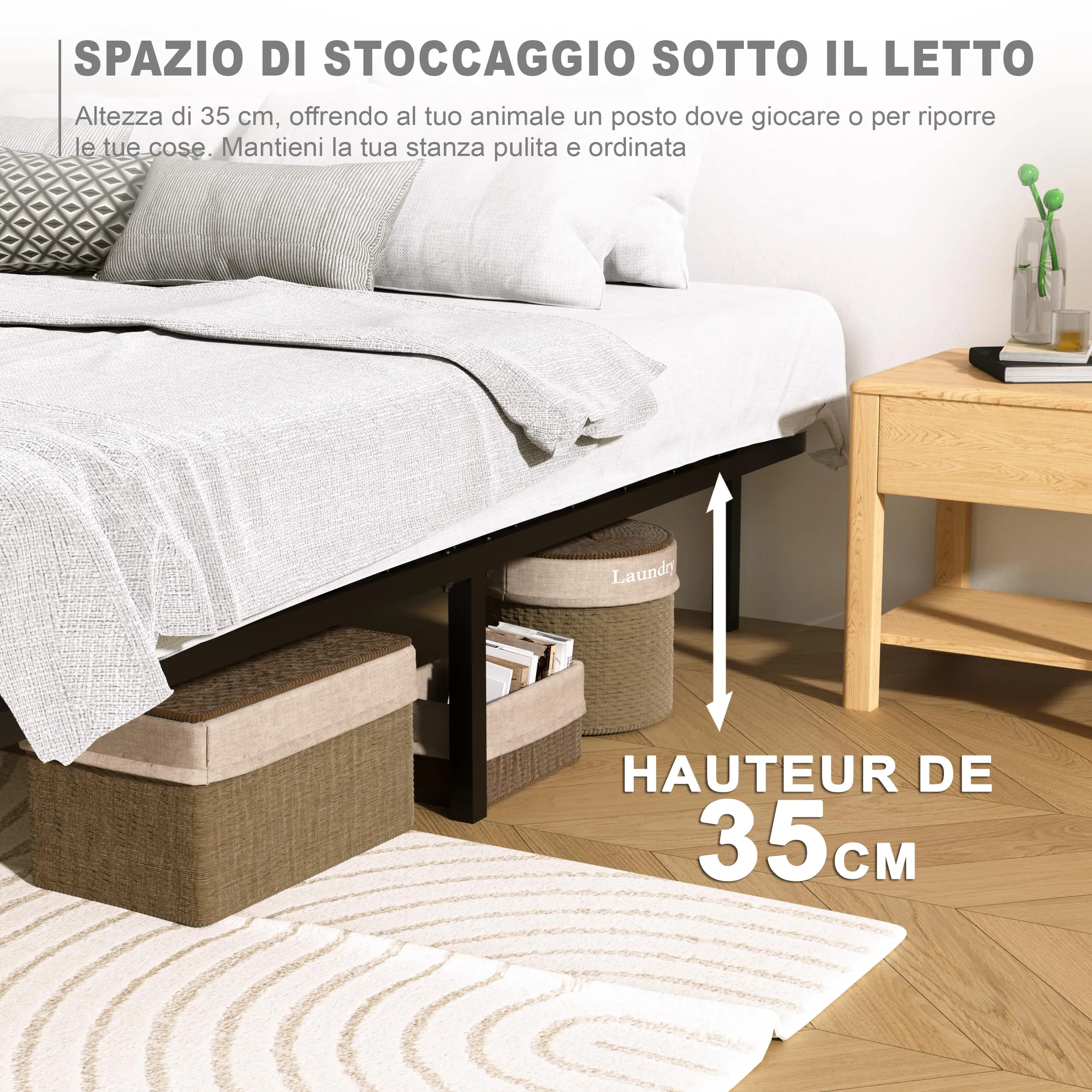 DEWINNER Rete Letto Singolo 80x190cm, Altezza 35 cm, 13 Doghe in Legno Pioppo Ortopedica con 7 Piedi - immagine 3
