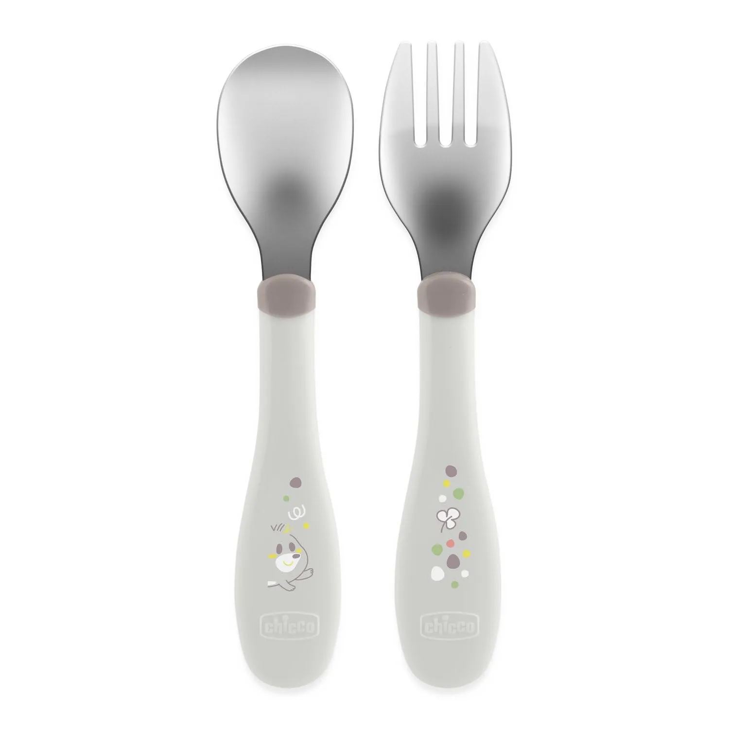 Chicco Posatine Inox Set Pappa Forchetta e Cucchiaio in Acciaio Inossidabile, 2 Pezzi, 18M+, Grigio - immagine 1