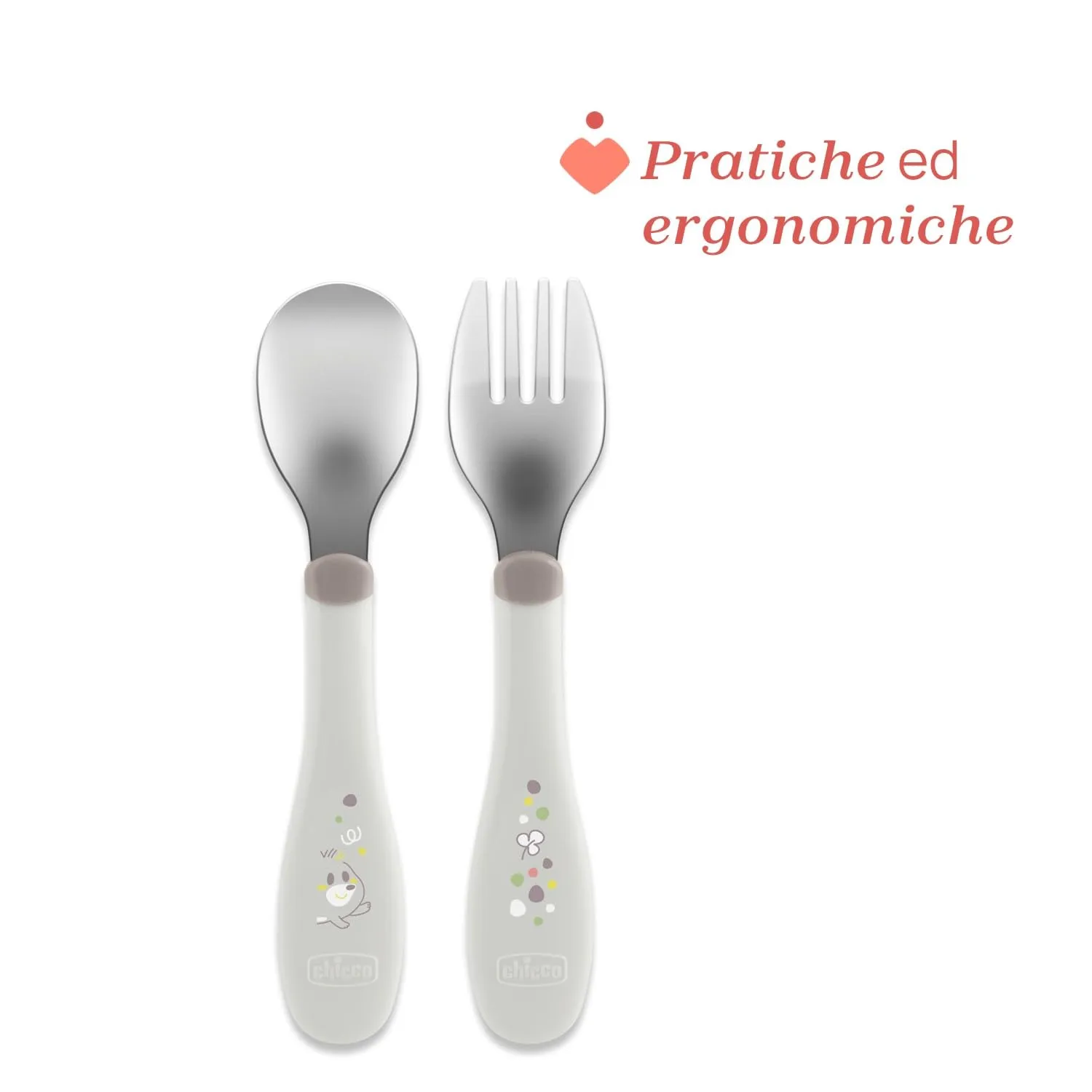 Chicco Posatine Inox Set Pappa Forchetta e Cucchiaio in Acciaio Inossidabile, 2 Pezzi, 18M+, Grigio - immagine 3