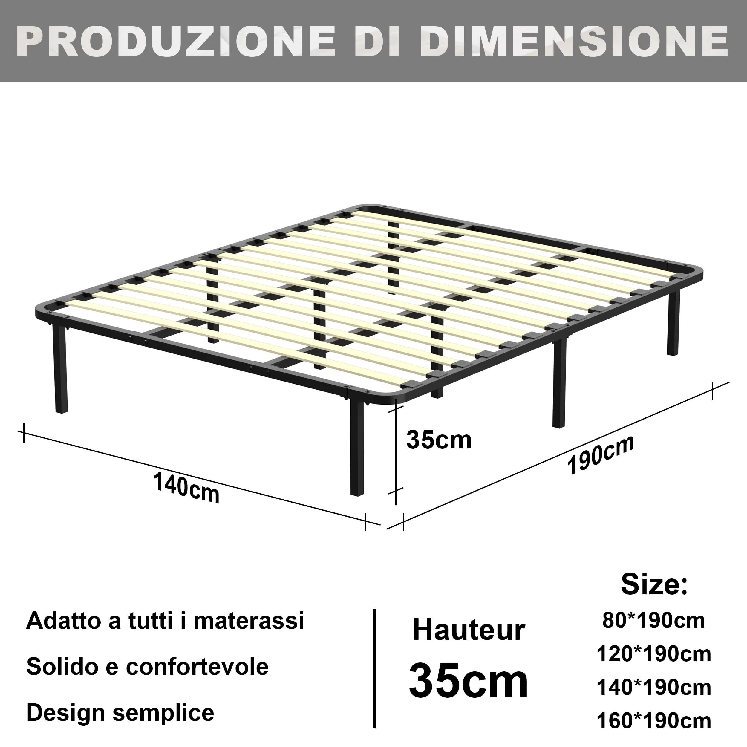 DEWINNER Rete Letto Matrimoniale 140x190cm, Altezza 35 cm, 13 Doghe in legno pioppo Ortopedica, 8 Piedi - immagine 2