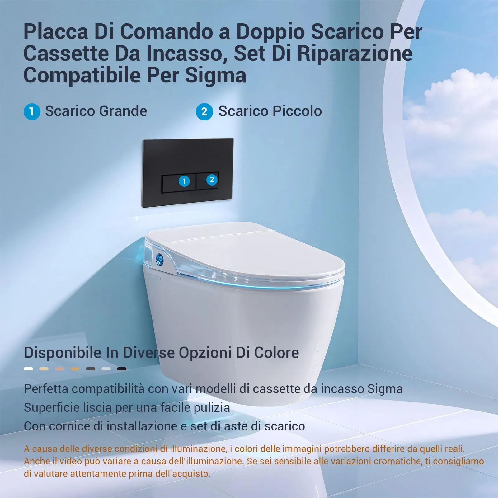 Mendorio Placca di Comando WC per Geberit Sigma 01/20/30/21, Nero Opaco - immagine 2