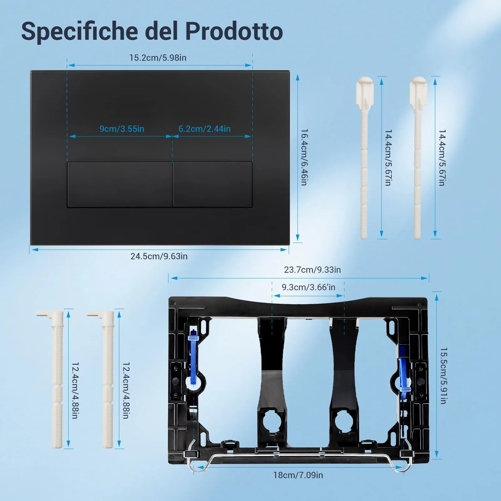Mendorio Placca di Comando WC per Geberit Sigma 01/20/30/21, Nero Opaco - immagine 4