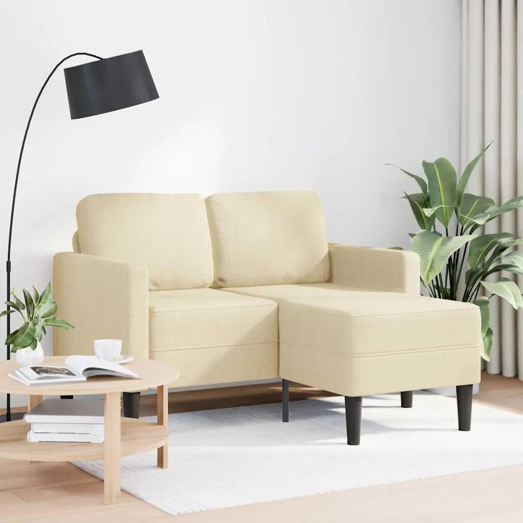 vidaXL Divano 2 Posti con Chaise Longue a L, Crema, 125 cm, Tessuto - immagine 2