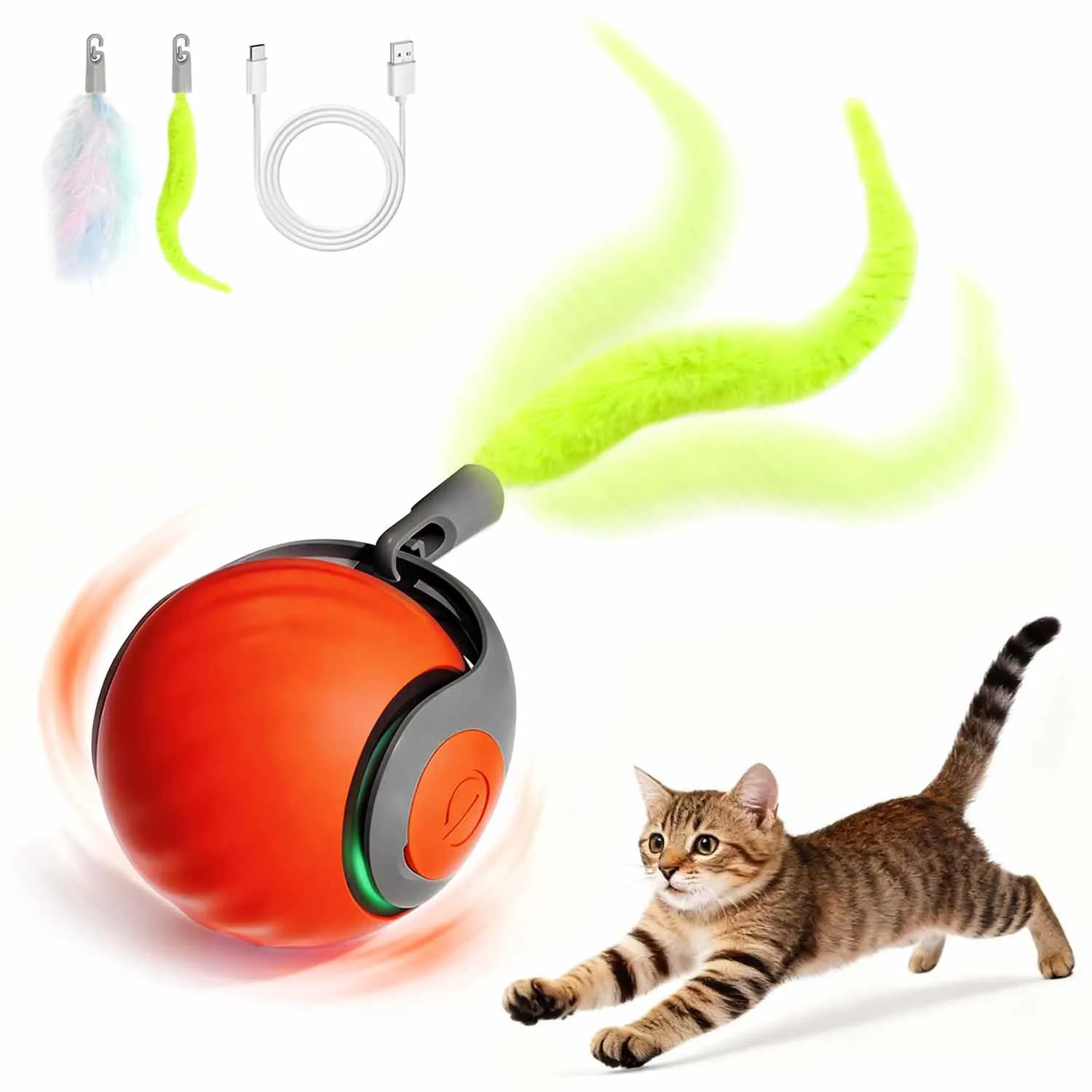 Kinizuxi Giocattolo Interattivo con Palla Automatica per Gatti e Cuccioli, Ricaricabile con 2 Modalità e Rotazione a 360 Gradi, Arancia - immagine 1