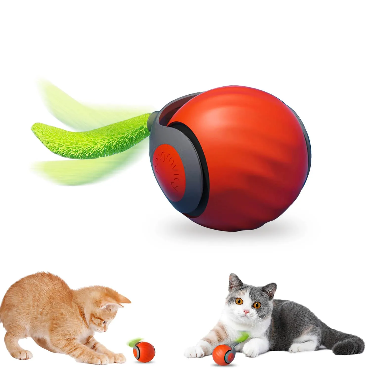 Kinizuxi Giocattolo Interattivo con Palla Automatica per Gatti e Cuccioli, Ricaricabile con 2 Modalità e Rotazione a 360 Gradi, Arancia - immagine 2