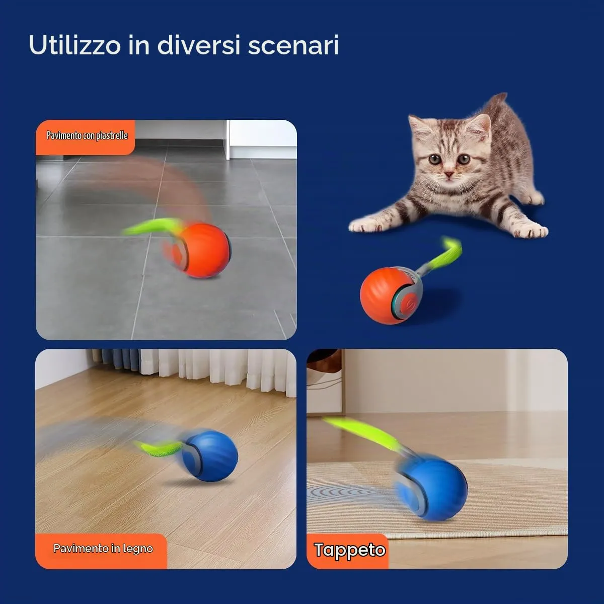 Kinizuxi Giocattolo Interattivo con Palla Automatica per Gatti e Cuccioli, Ricaricabile con 2 Modalità e Rotazione a 360 Gradi, Arancia - immagine 7