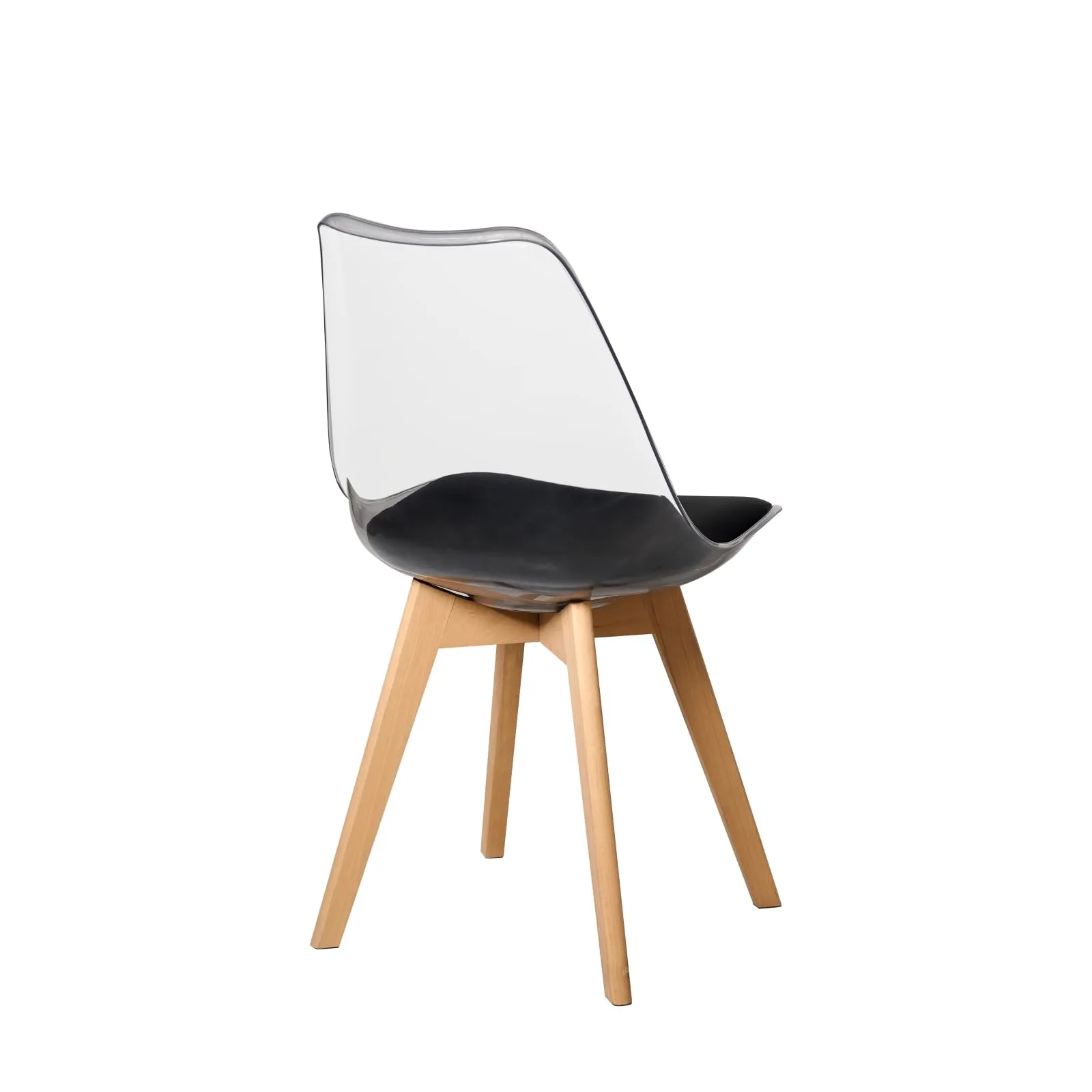 JZGORC Set di 6 Sedie da Pranzo con Schienale Trasparente e Gambe in Faggio, Pelle PU Nero - immagine 5