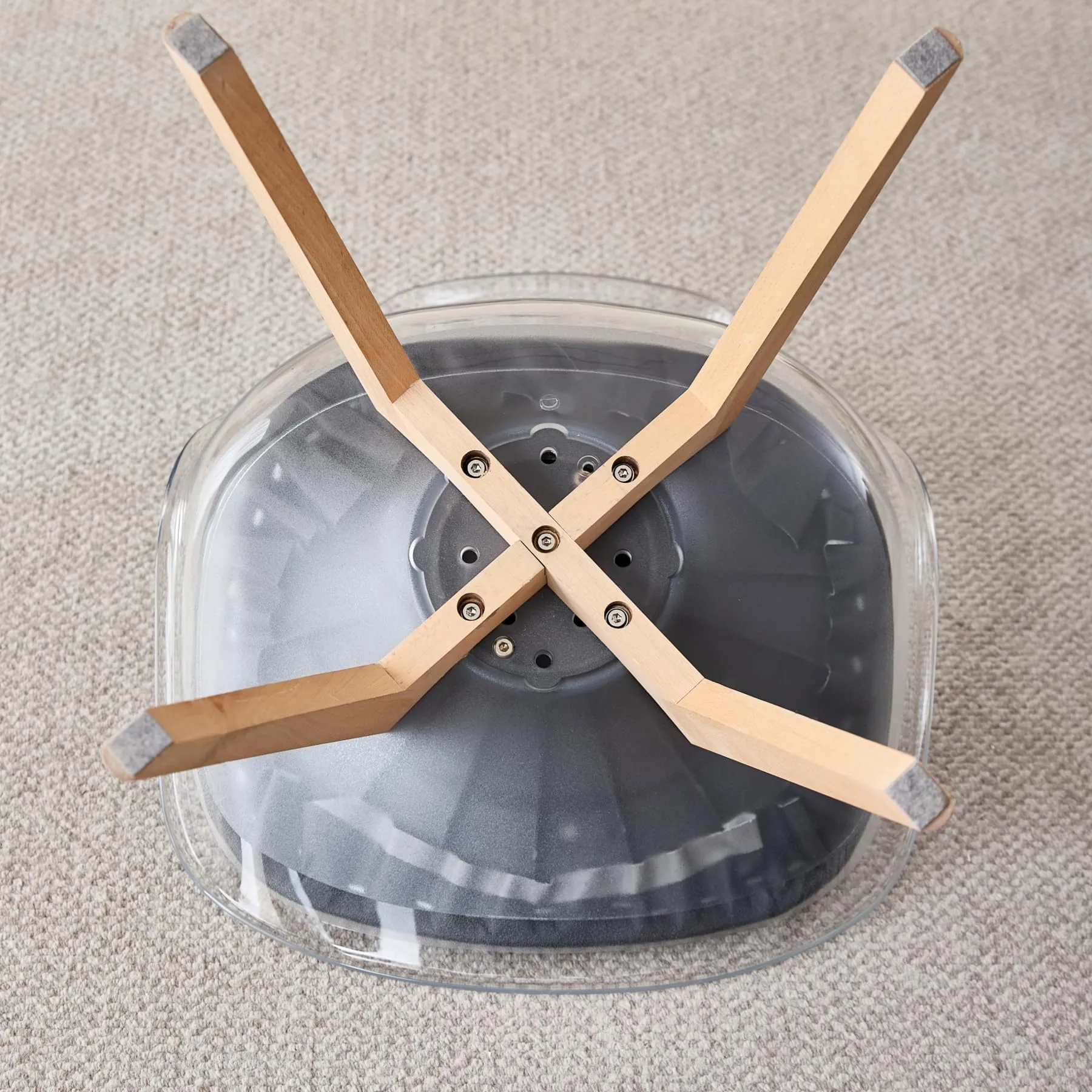 JZGORC Set di 4 Sedie da Pranzo con Schienale Trasparente, Gambe in Faggio e Cuscino in Pelle PU Nero - immagine 5