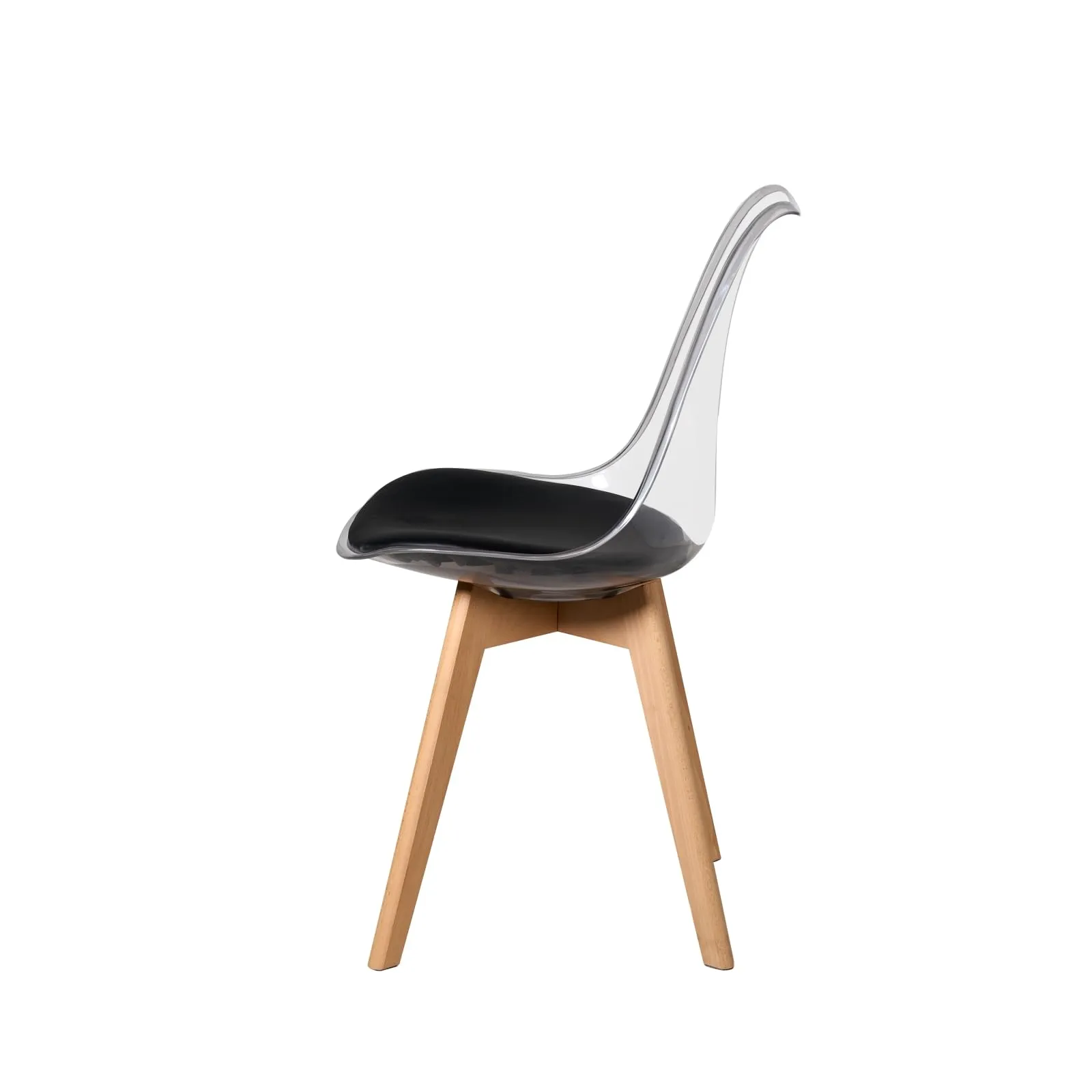 JZGORC Set di 4 Sedie da Pranzo con Schienale Trasparente, Gambe in Faggio e Cuscino in Pelle PU Nero - immagine 8