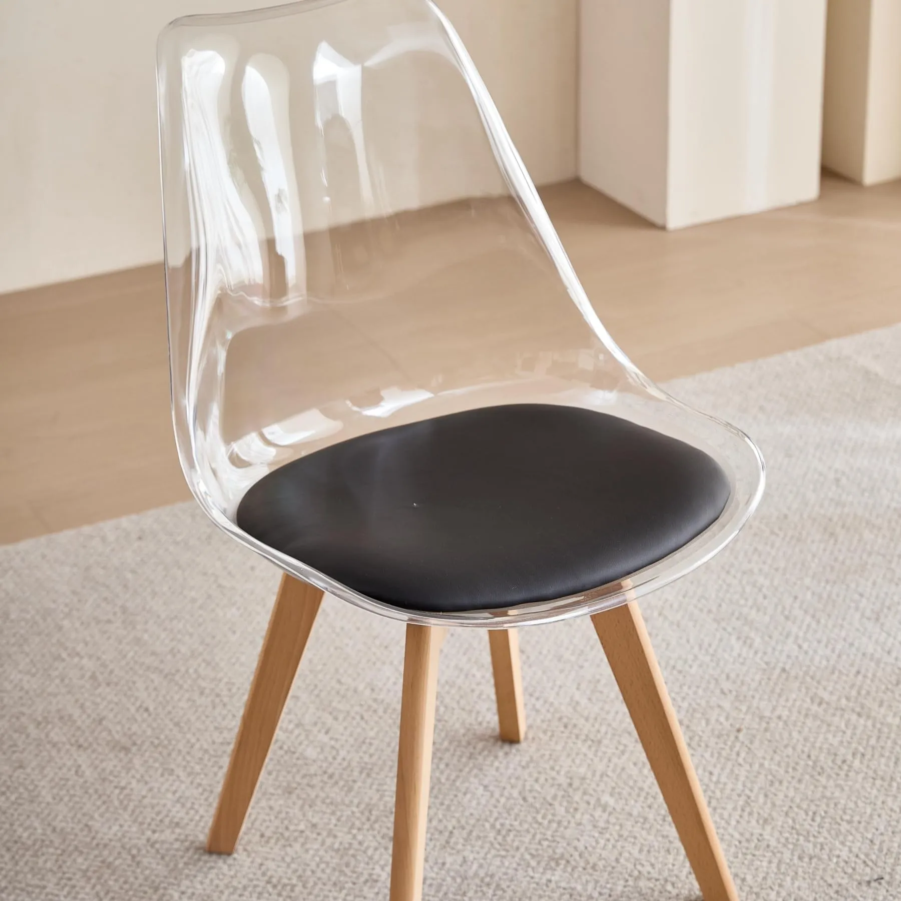 JZGORC Set di 8 Sedie da Pranzo con Schienale Trasparente e Gambe in Faggio, Pelle PU Nero - immagine 9