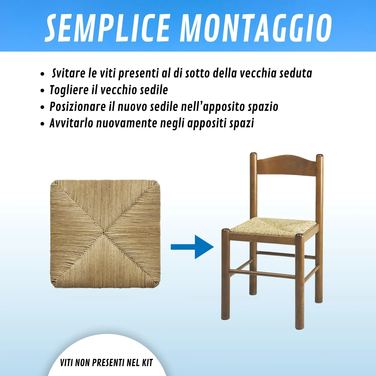 EGC Ricambio Seduta in Paglia Modello Pisa 37x37 cm, 6 Unità - immagine 3