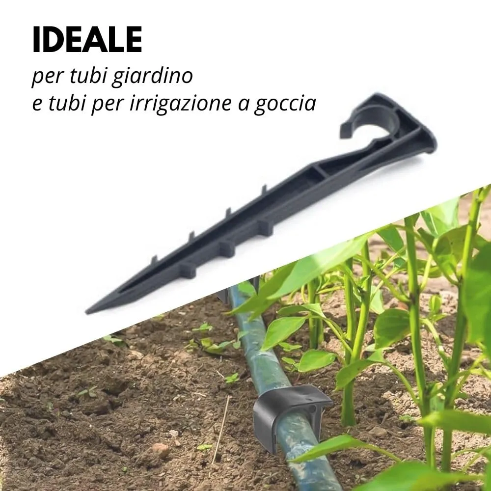 DI GIULIO SRL Picchetti di Ancoraggio per Tubo Irrigazione a Goccia 16-20 mm, Plastica Nero, Made in Italy (50 pezzi) - immagine 3