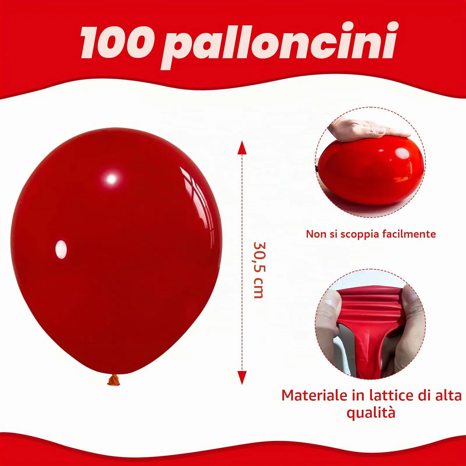 Yehnda Palloncini Rossi in Lattice, 30 cm, 100 pezzi - immagine 3