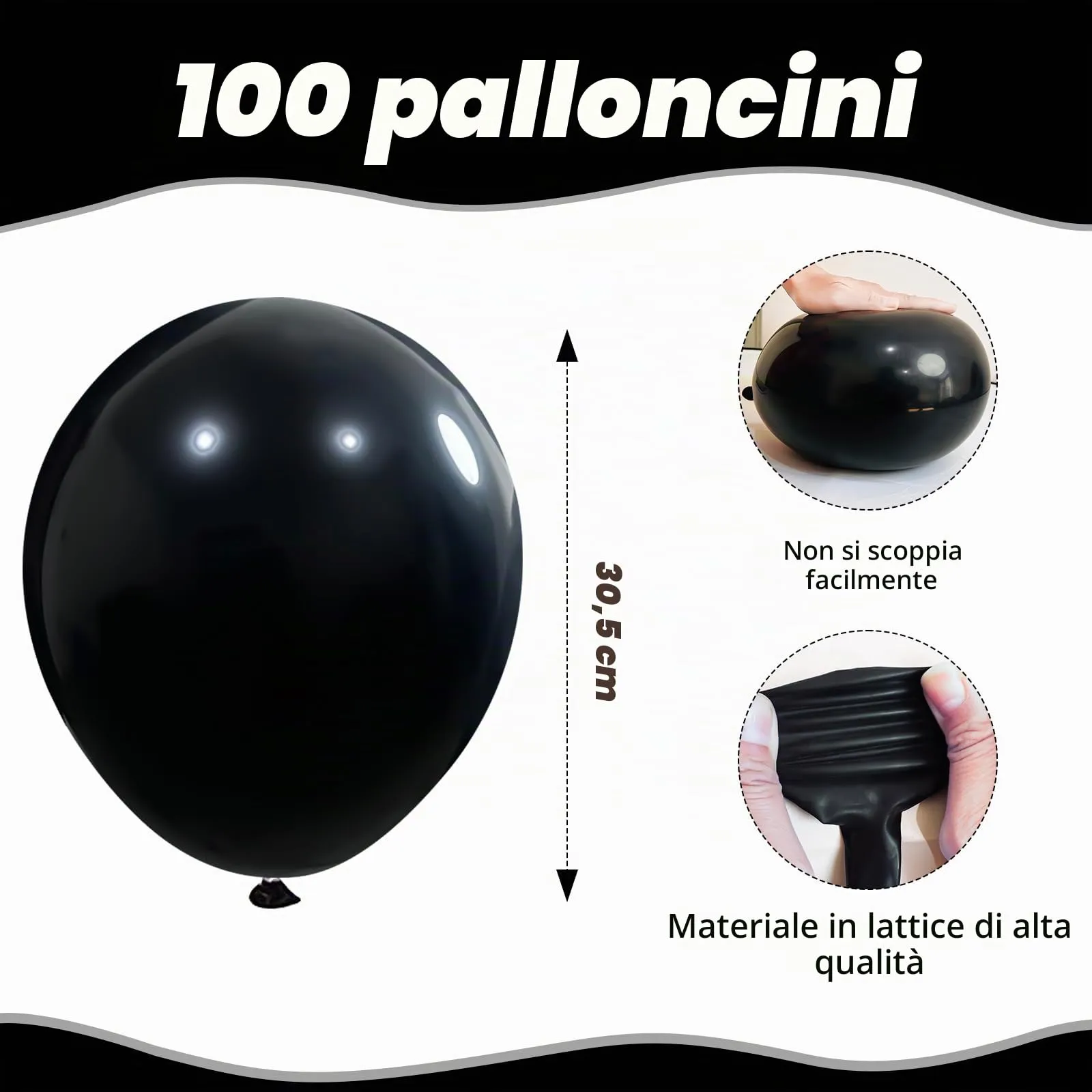 Yehnda Palloncini Neri in Lattice, 30 cm, 100 pezzi - immagine 3