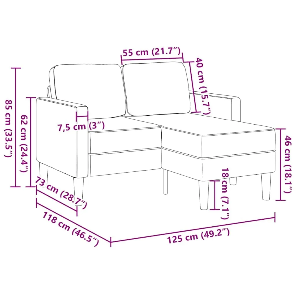 vidaXL Divano 2 Posti con Chaise Longue a L, Tortora, 125 cm, Tessuto - immagine 3